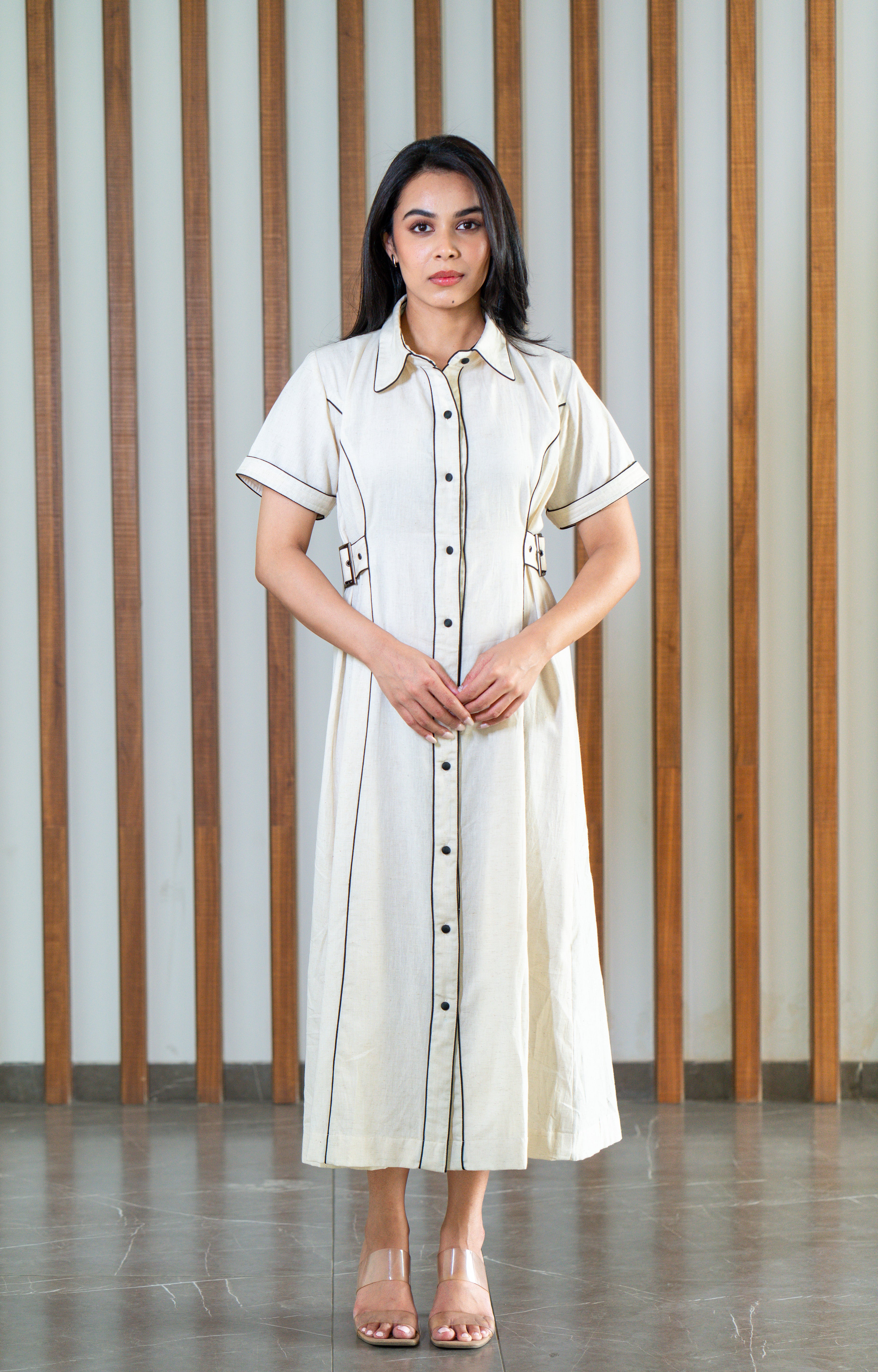 Khadi piping belt dress