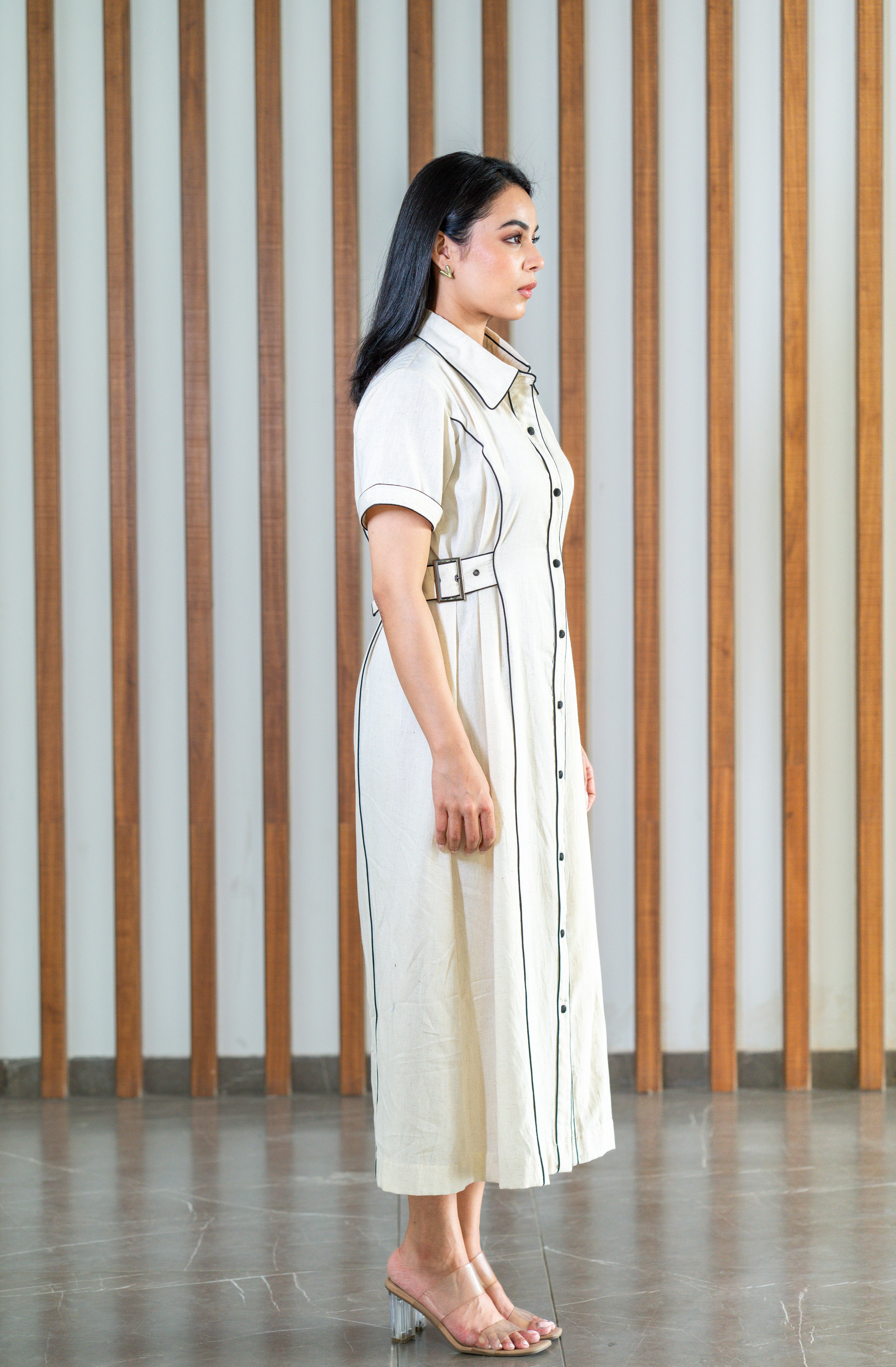 Khadi piping belt dress