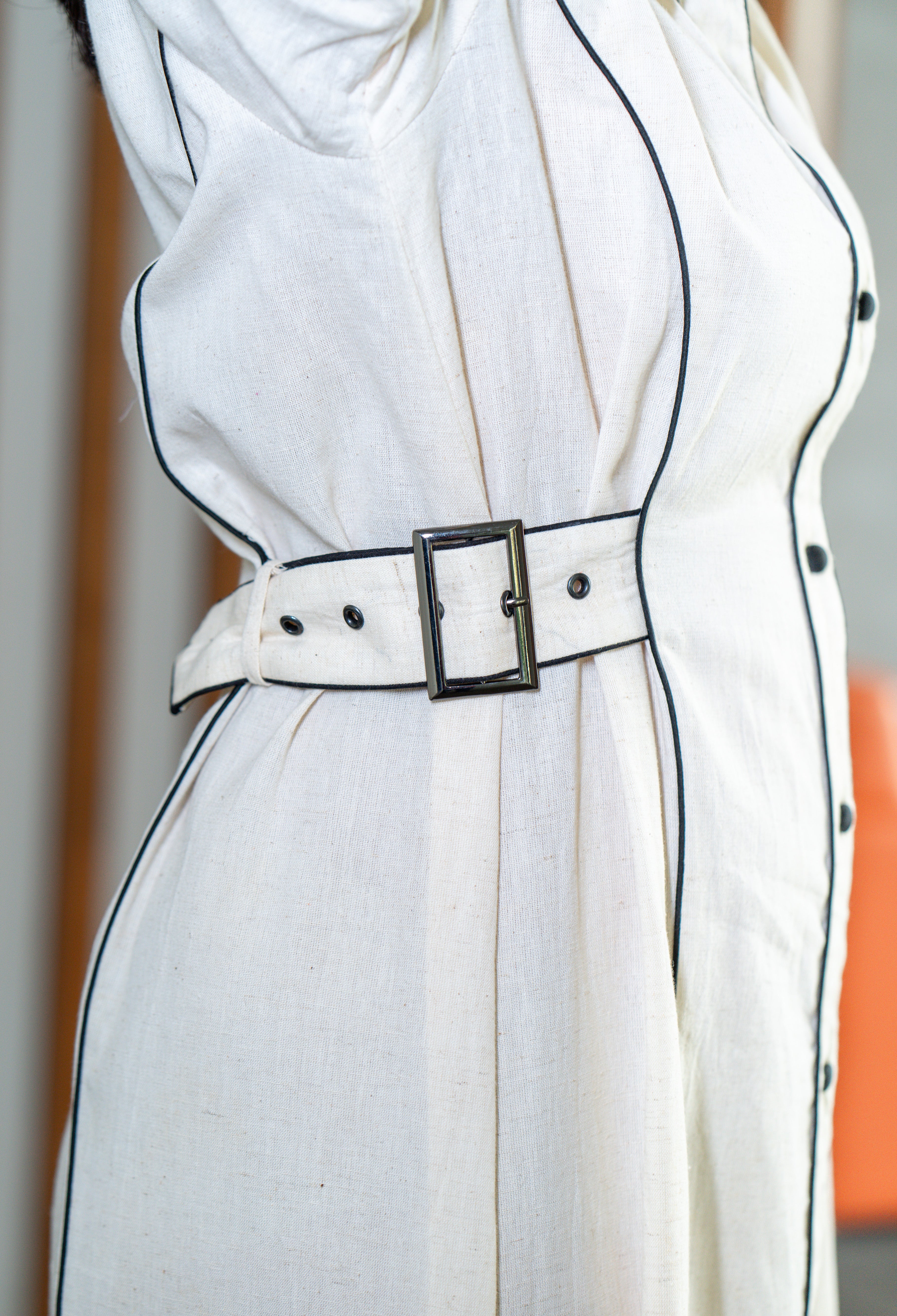 Khadi piping belt dress