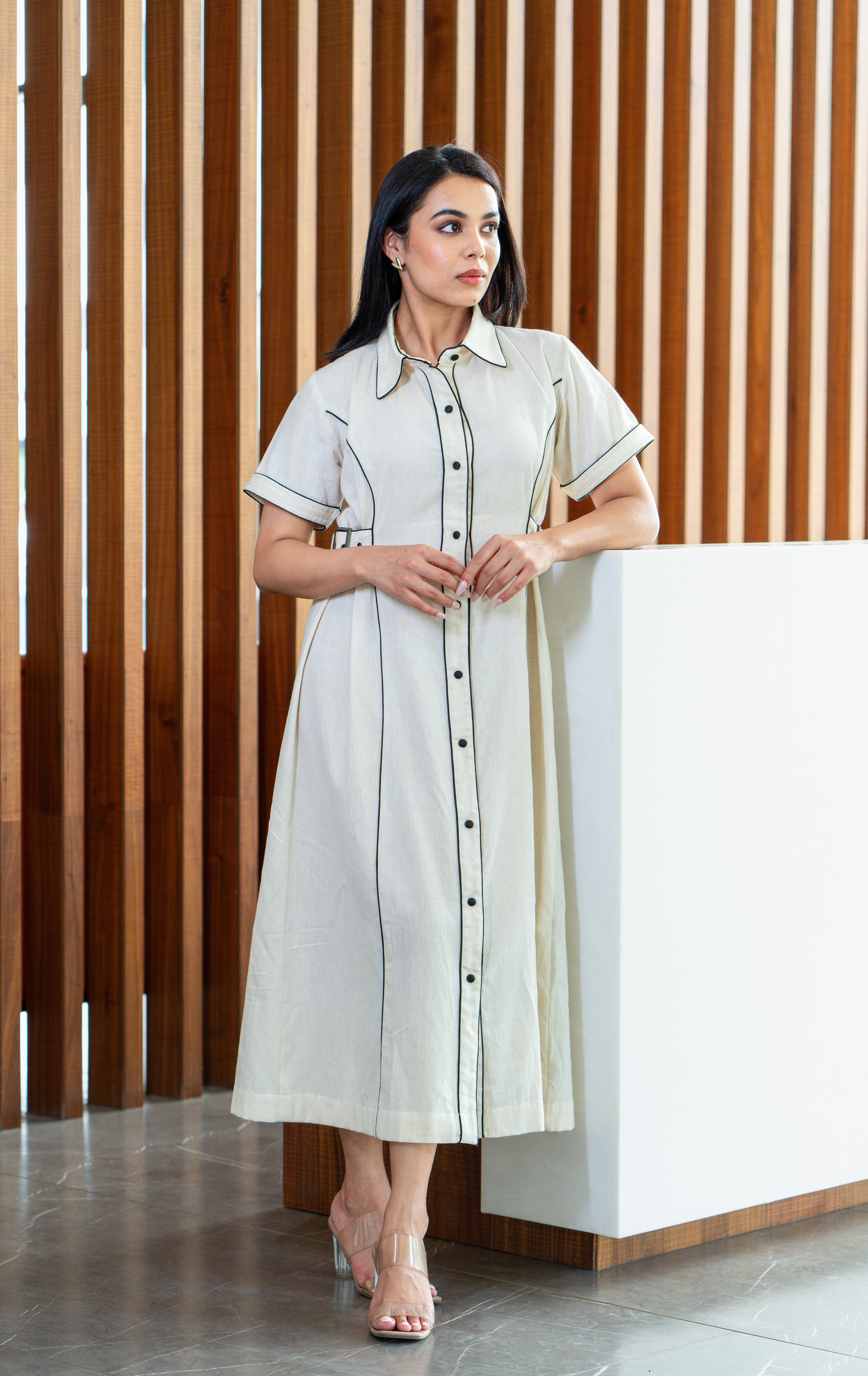 Khadi piping belt dress