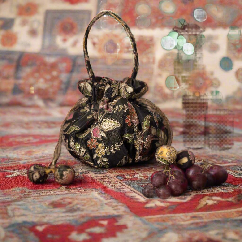 Chintz Black Gol Potli Bag