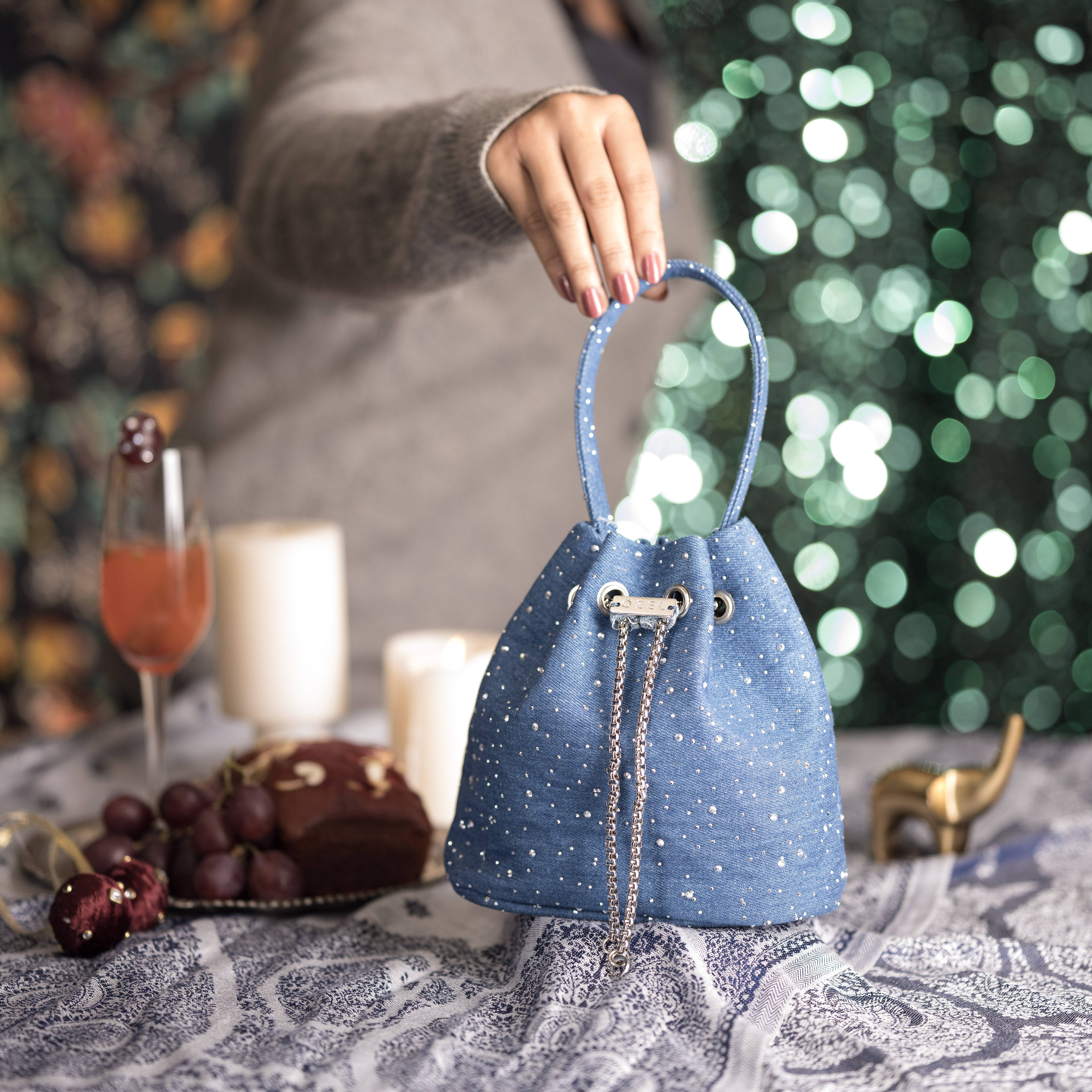 Denim Starburst Bucket Bag