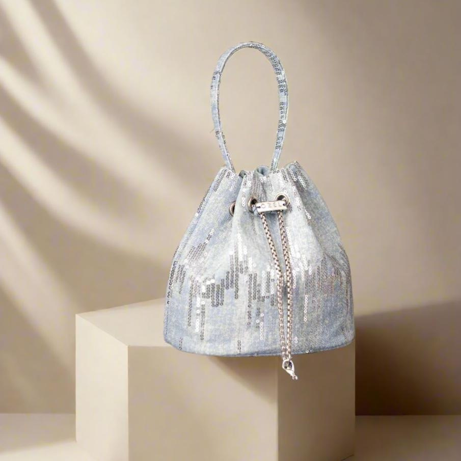 Denim Sequin Bucket Bag