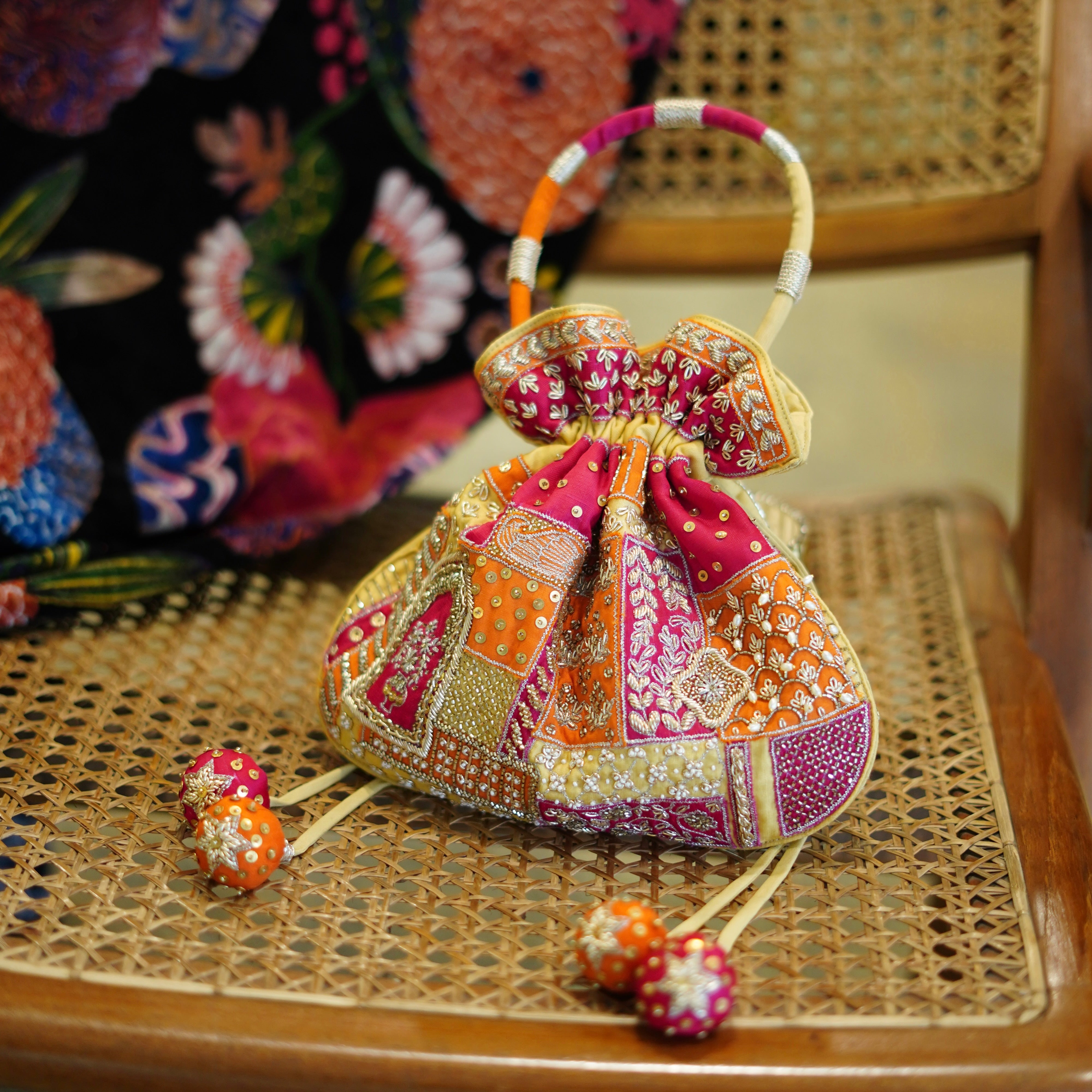 Multicolor Patchwork Embroidered Potli Bag