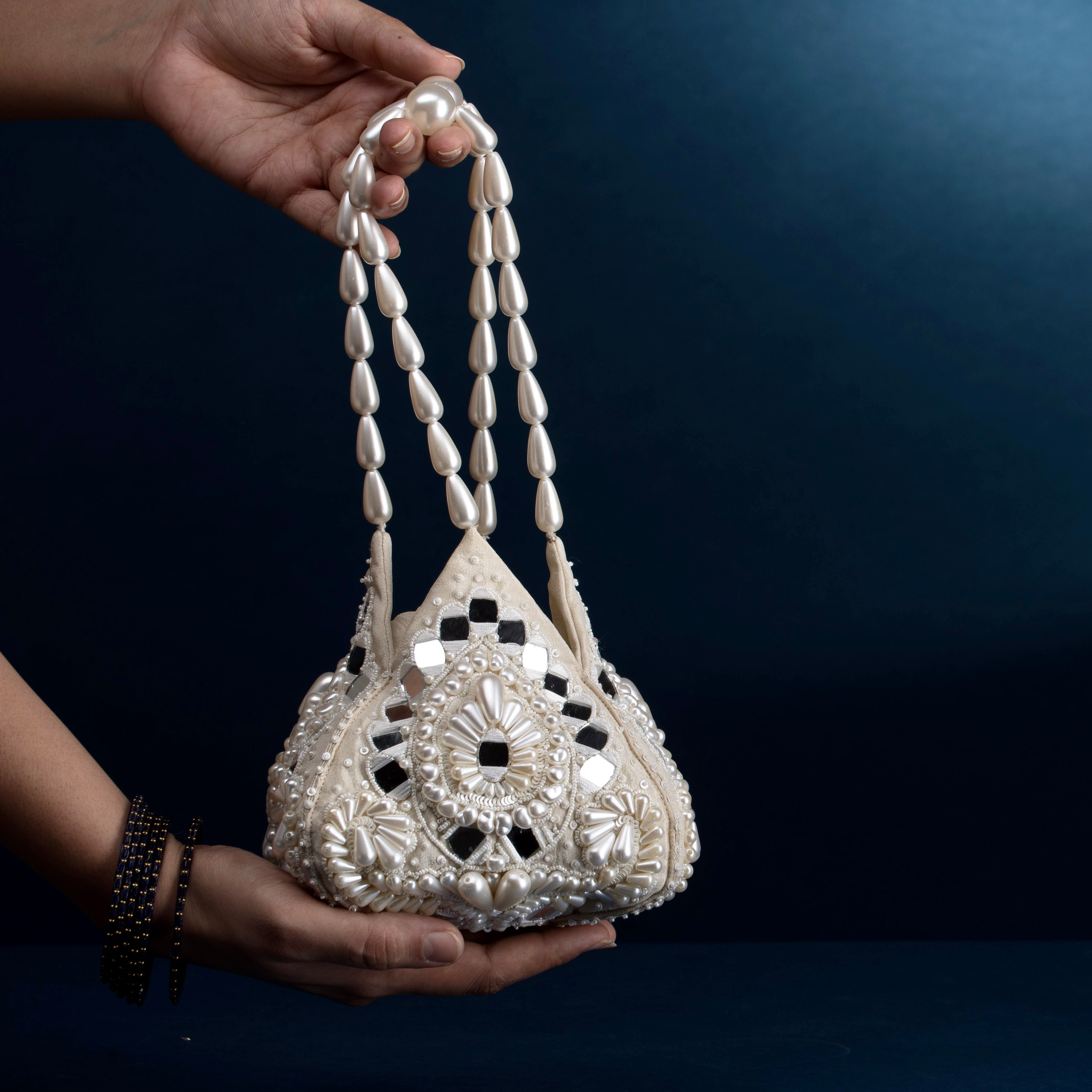 Lippan Pearls Ivory Tulip Potli Bag