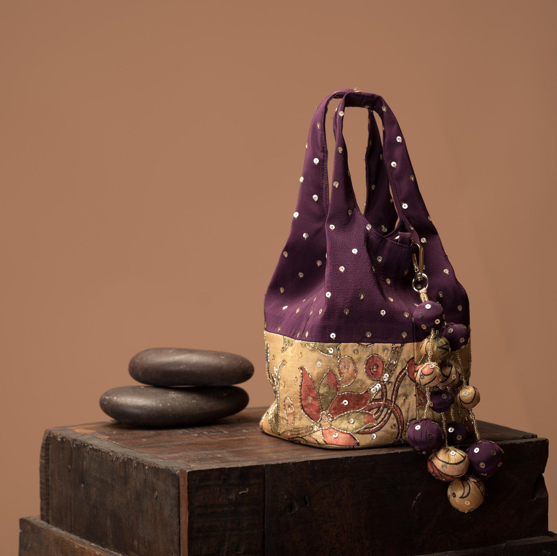 Kalamkari print handbag - Purple - Ozel