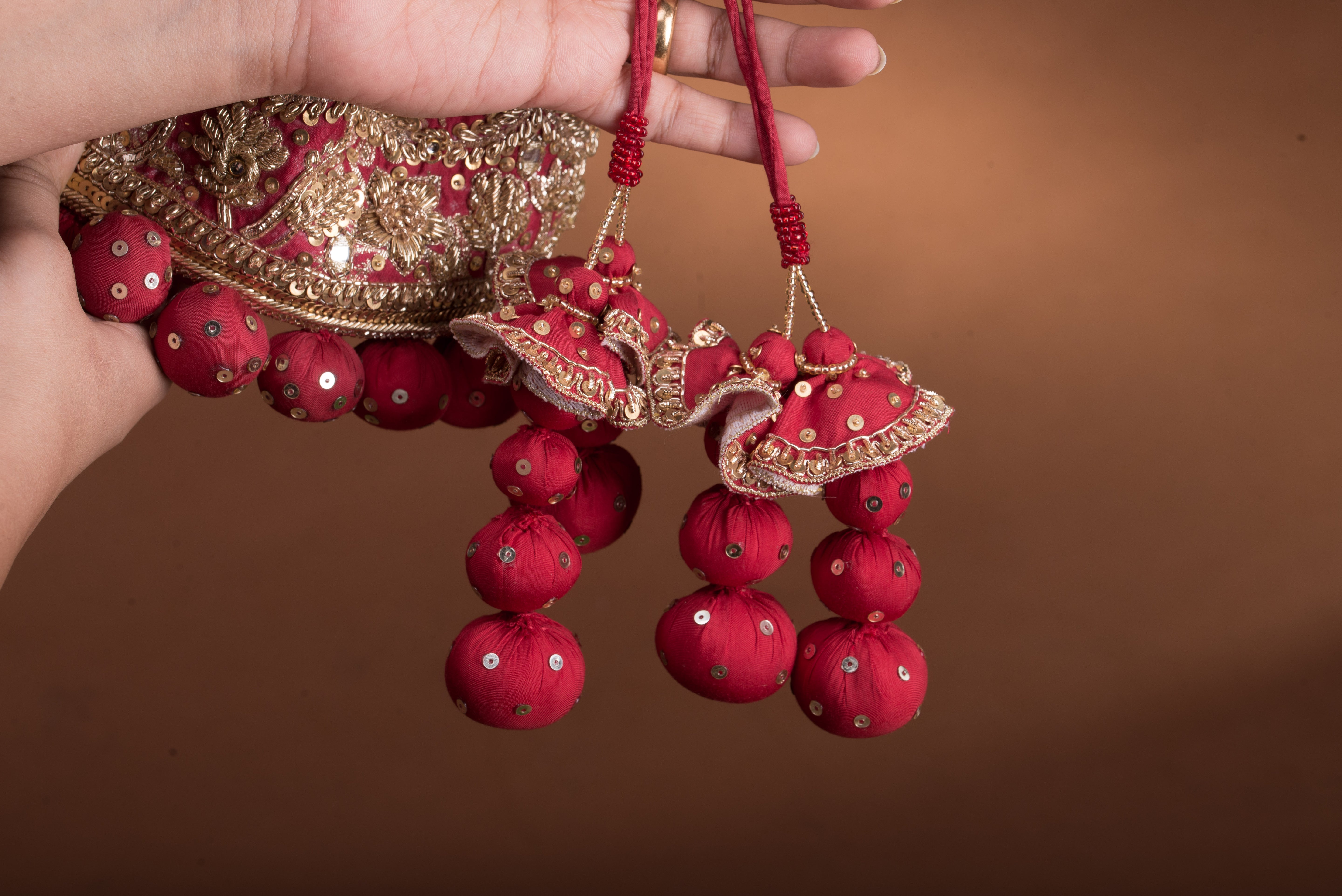 Red bridal bucket bag - Chanderi