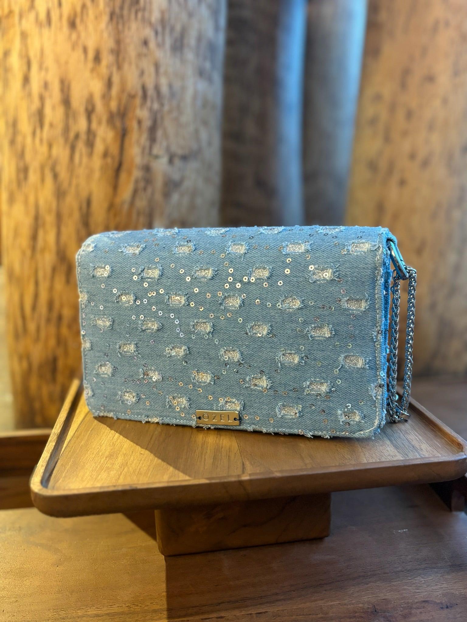 Sequin Denim Flap Bag - Ozel