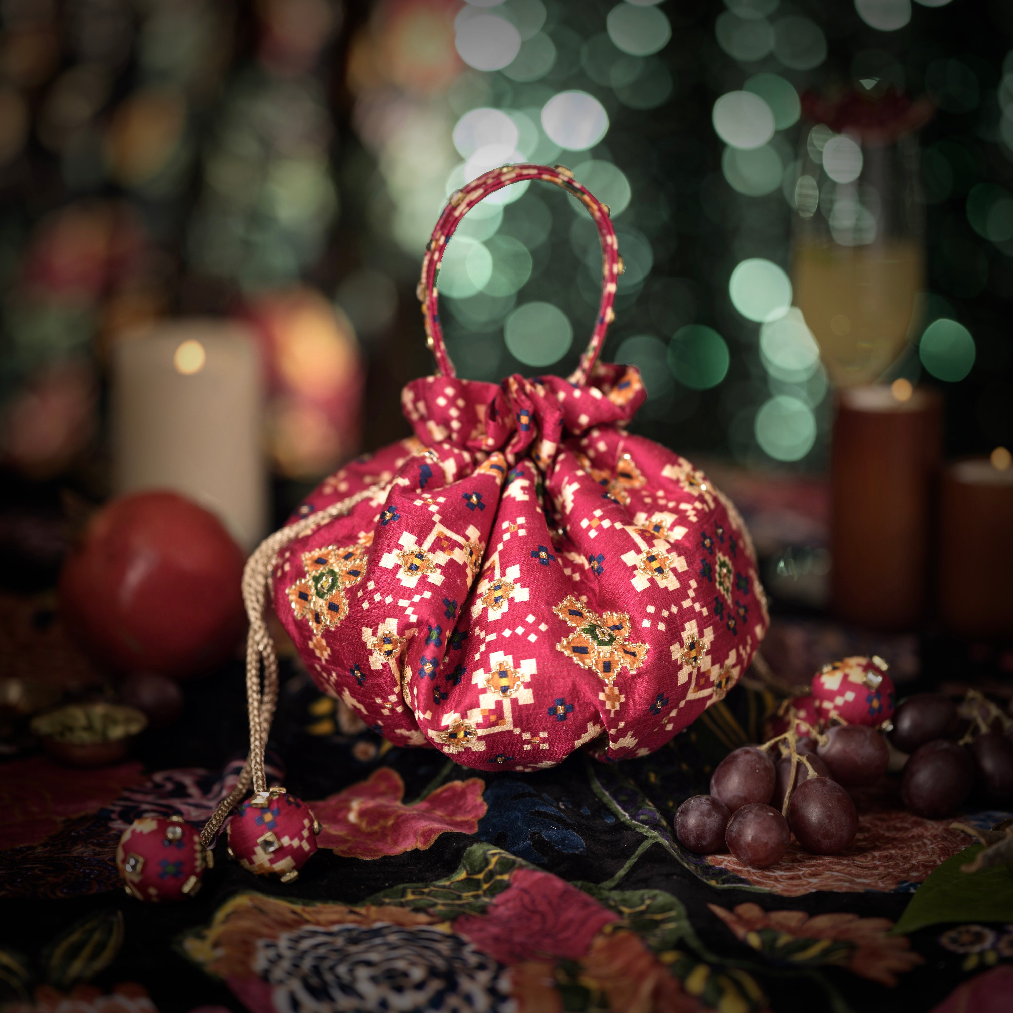 Patola Print Potli Bag Raw Silk