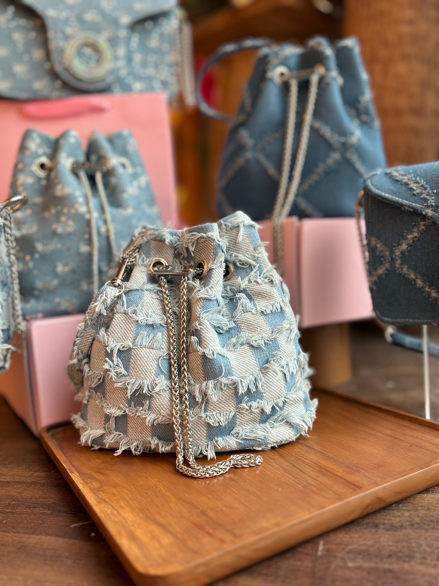 Frayed Denim Bucket Bag - Ozel