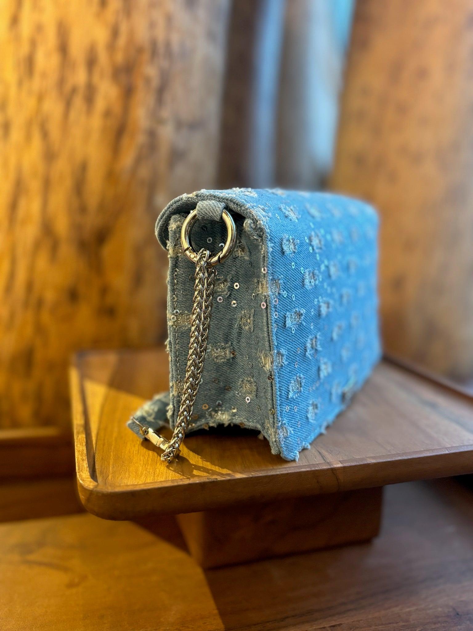 Sequin Denim Flap Bag - Ozel