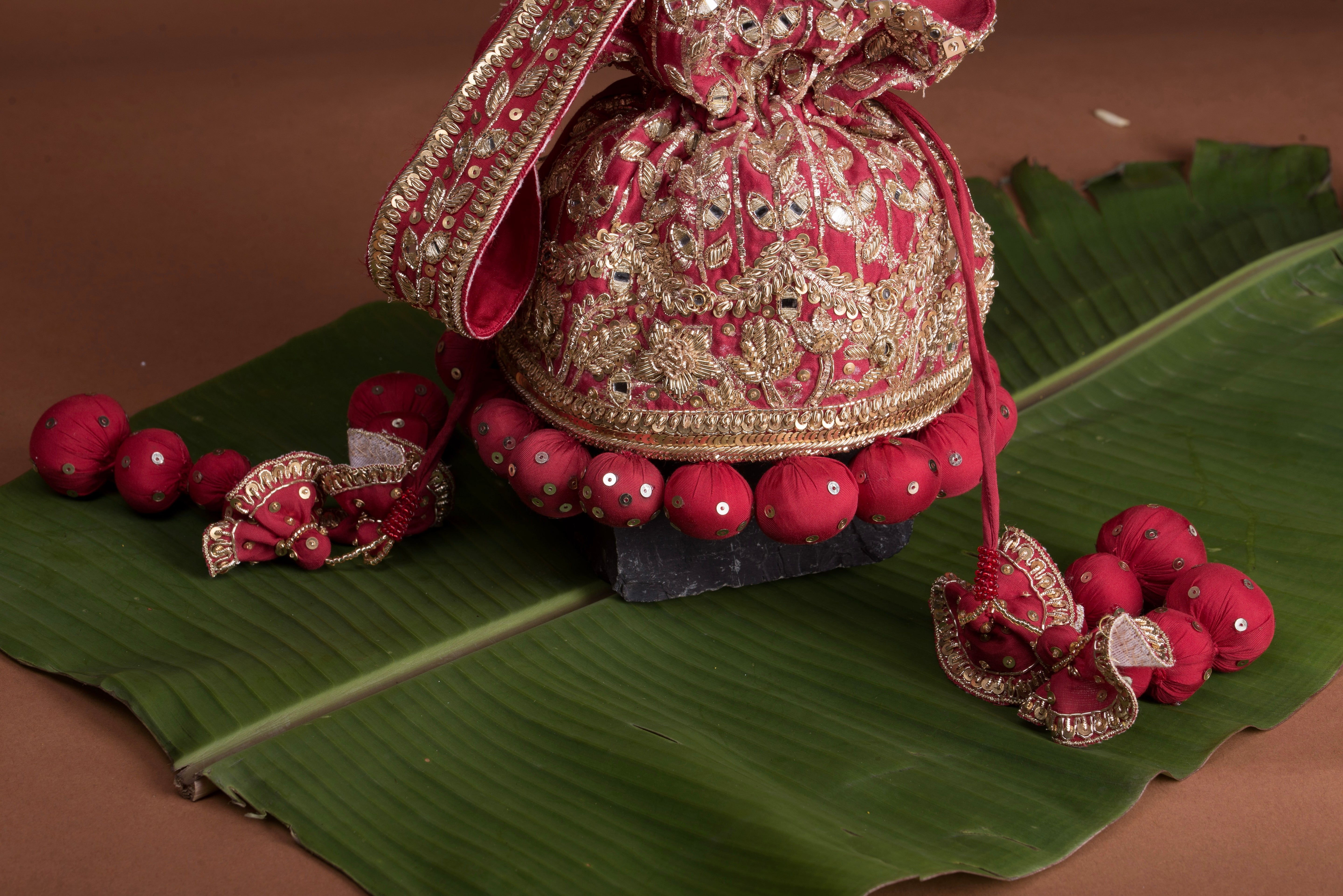 Red bridal bucket bag - Chanderi