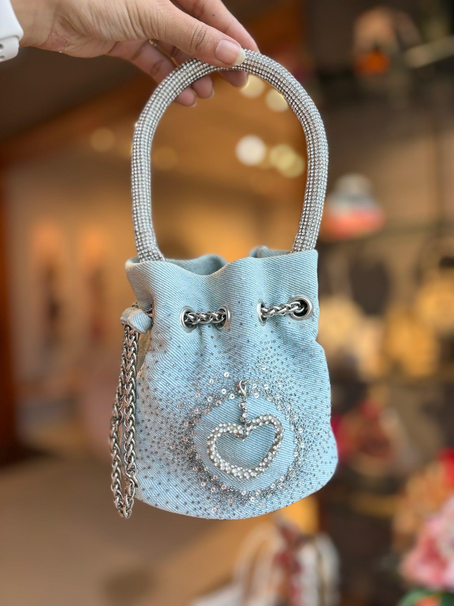 Denim bucket bag with heart charm - Ozel