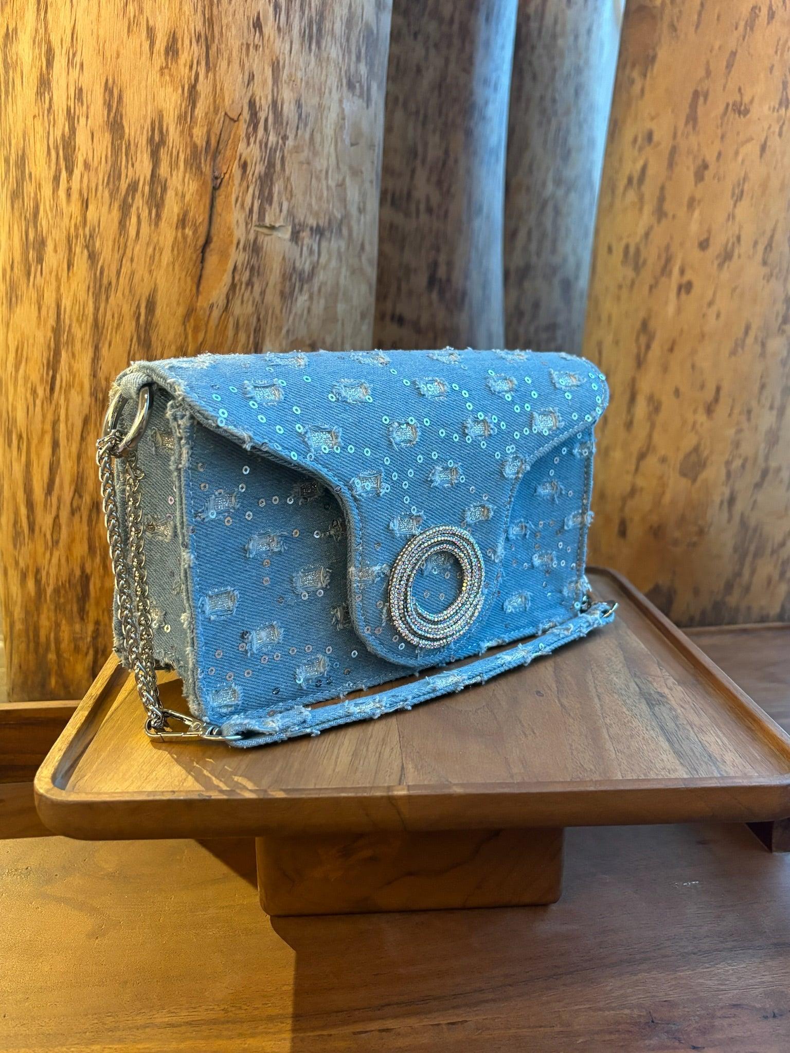 Sequin Denim Flap Bag - Ozel