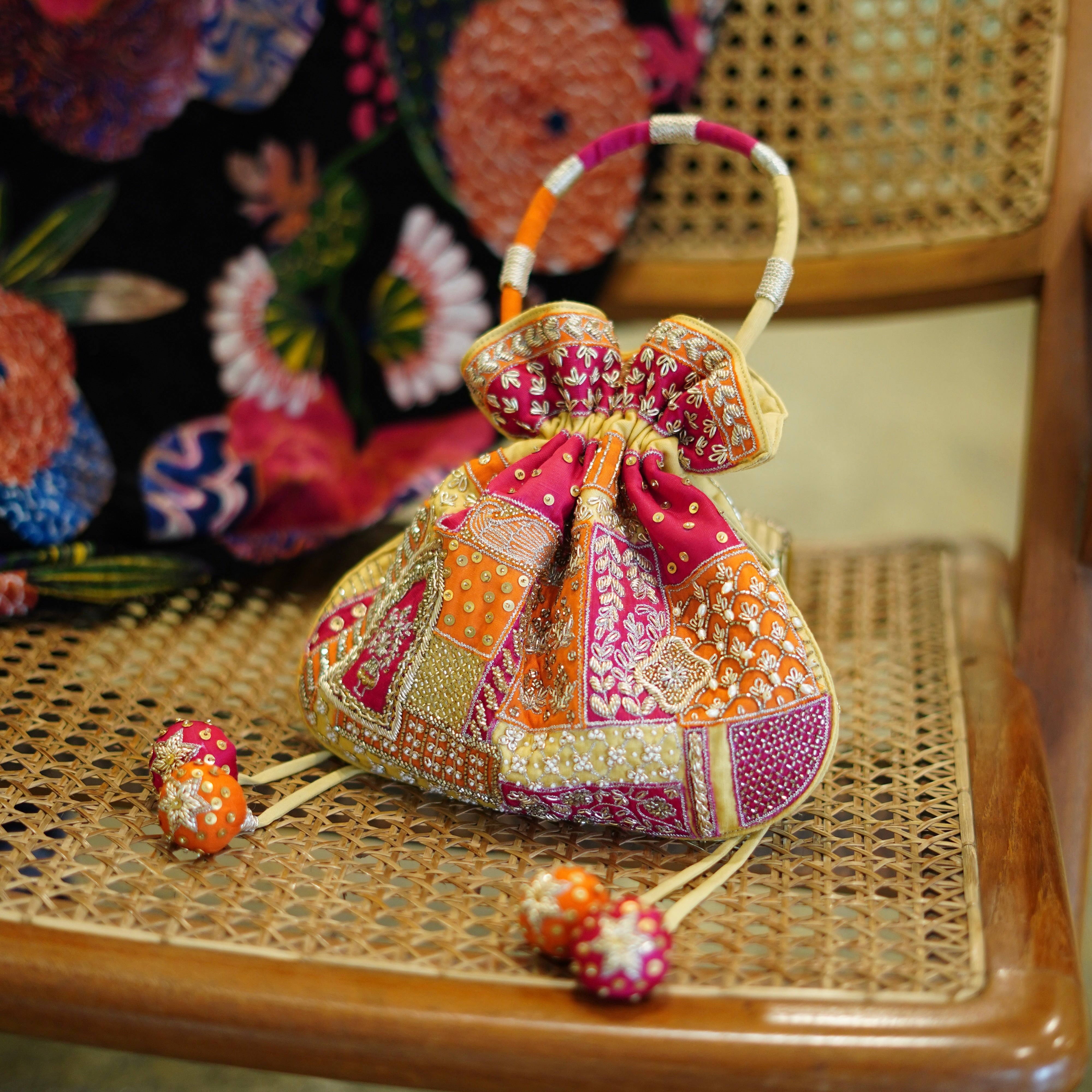 Multicolor Patchwork Embroidered Potli Bag