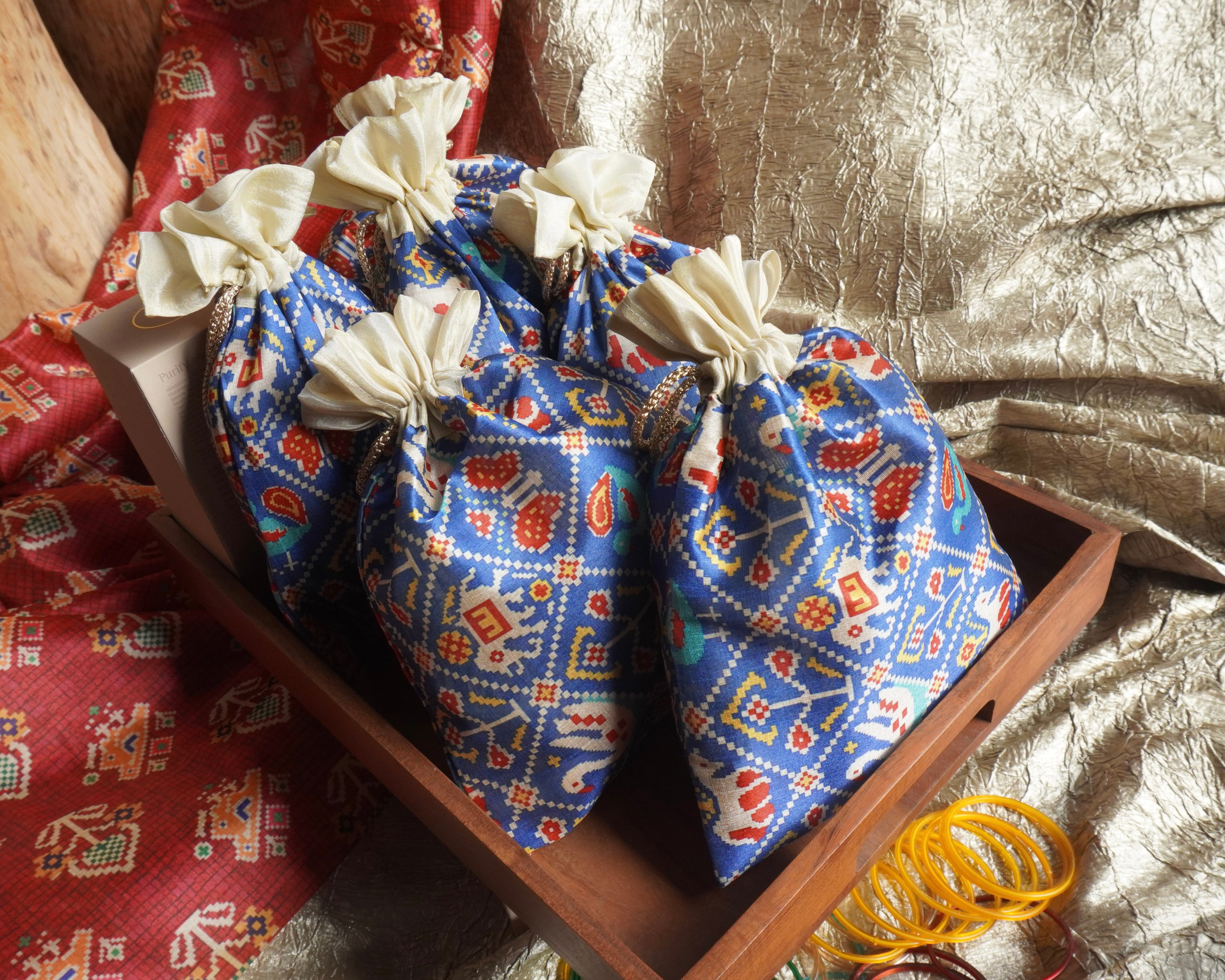 Patola print pouch potli bags - Set of 10