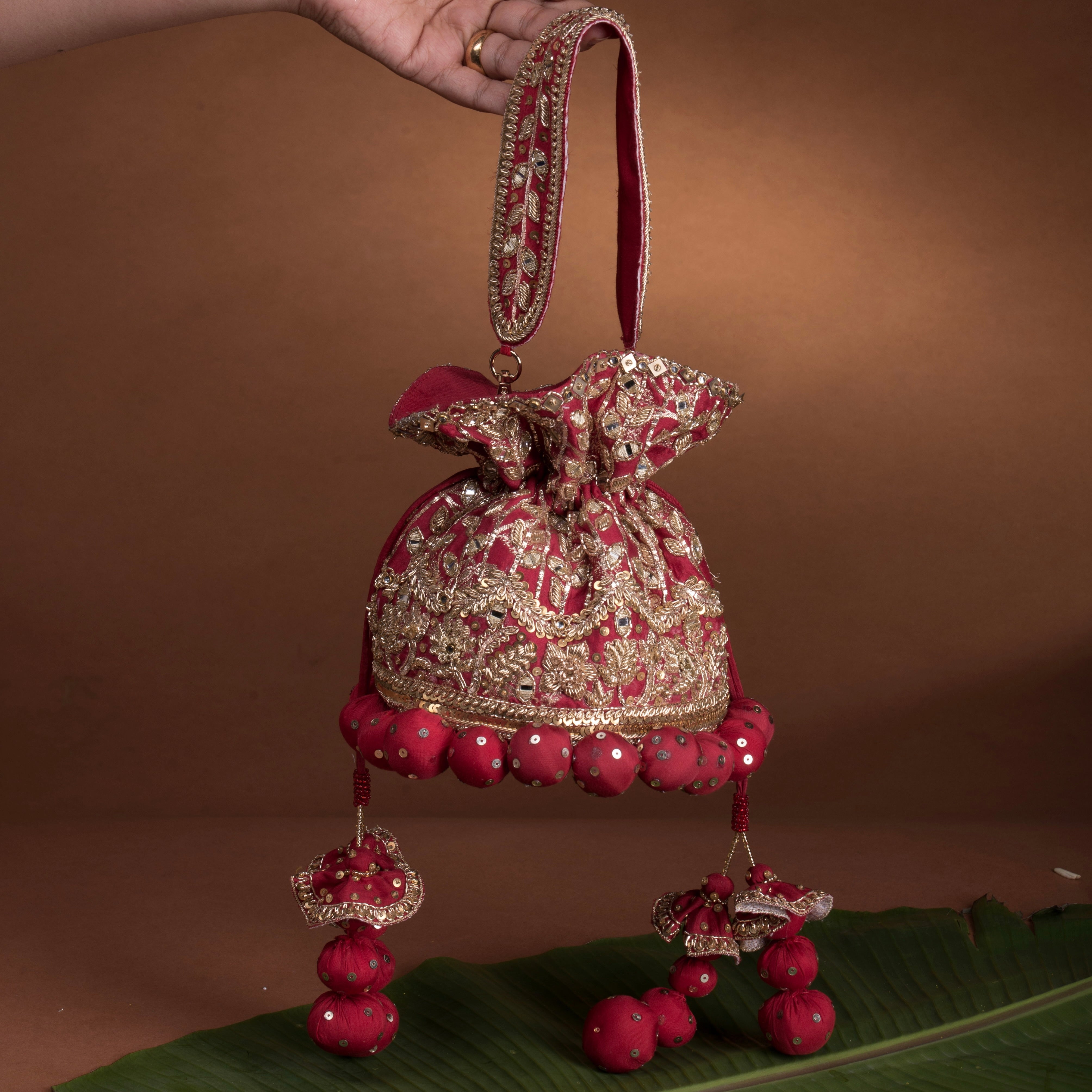 Red bridal bucket bag - Chanderi