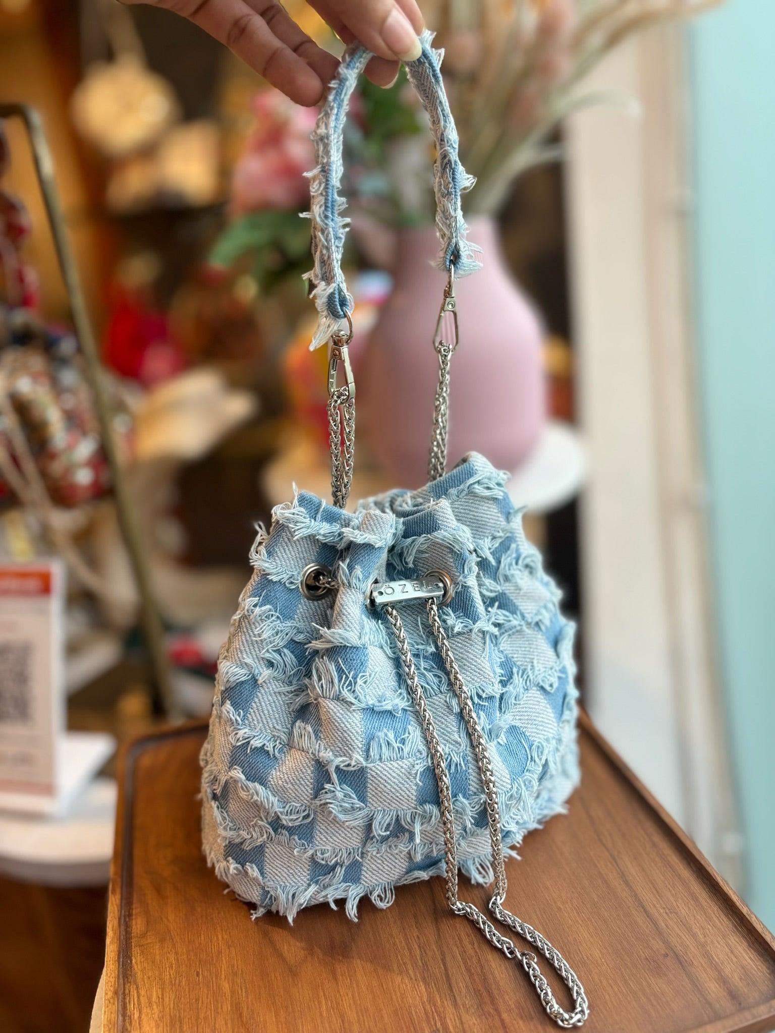 Frayed Denim Bucket Bag - Ozel