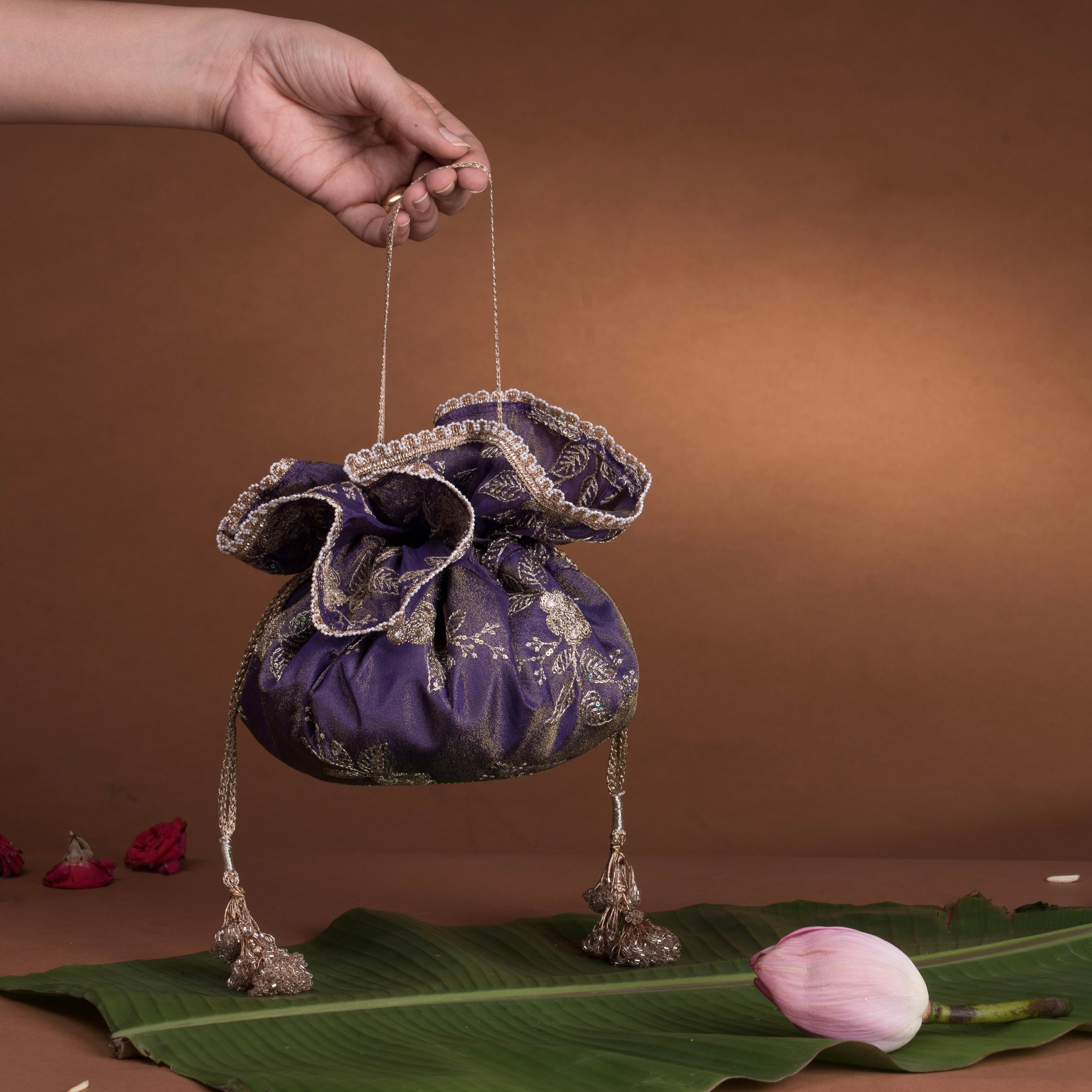 Gol Potli Bag Purple Tissue