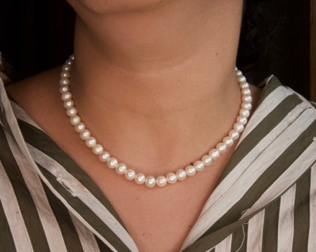 Freshwater Choker Necklace 7mm Round White Pearls