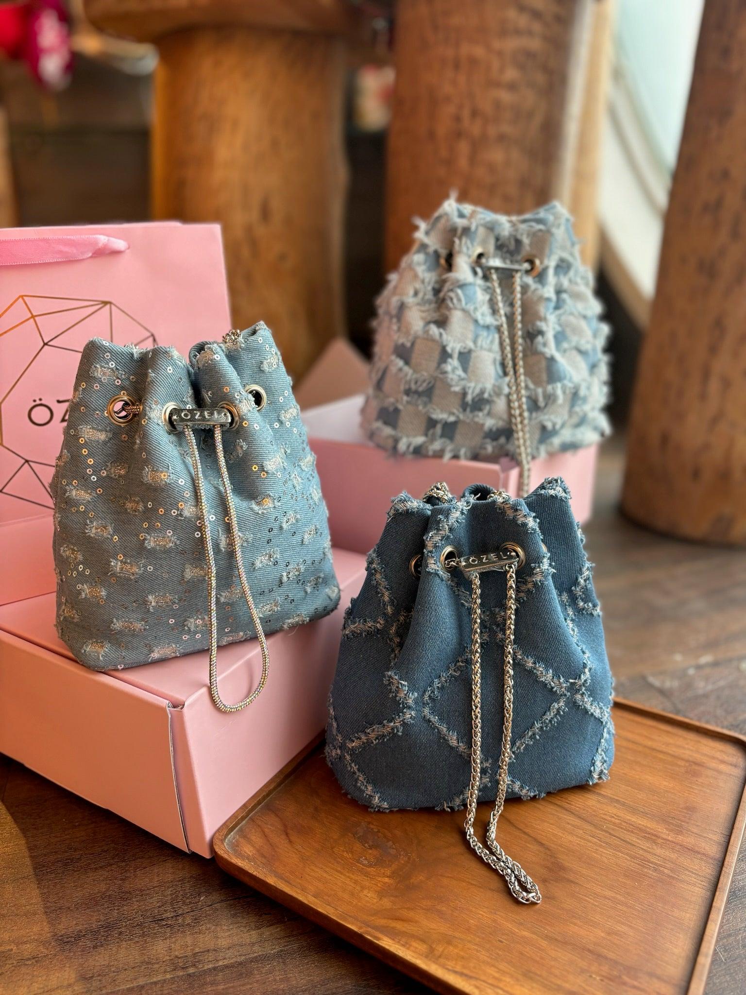 Ripped Denim Bucket Bag - Ozel