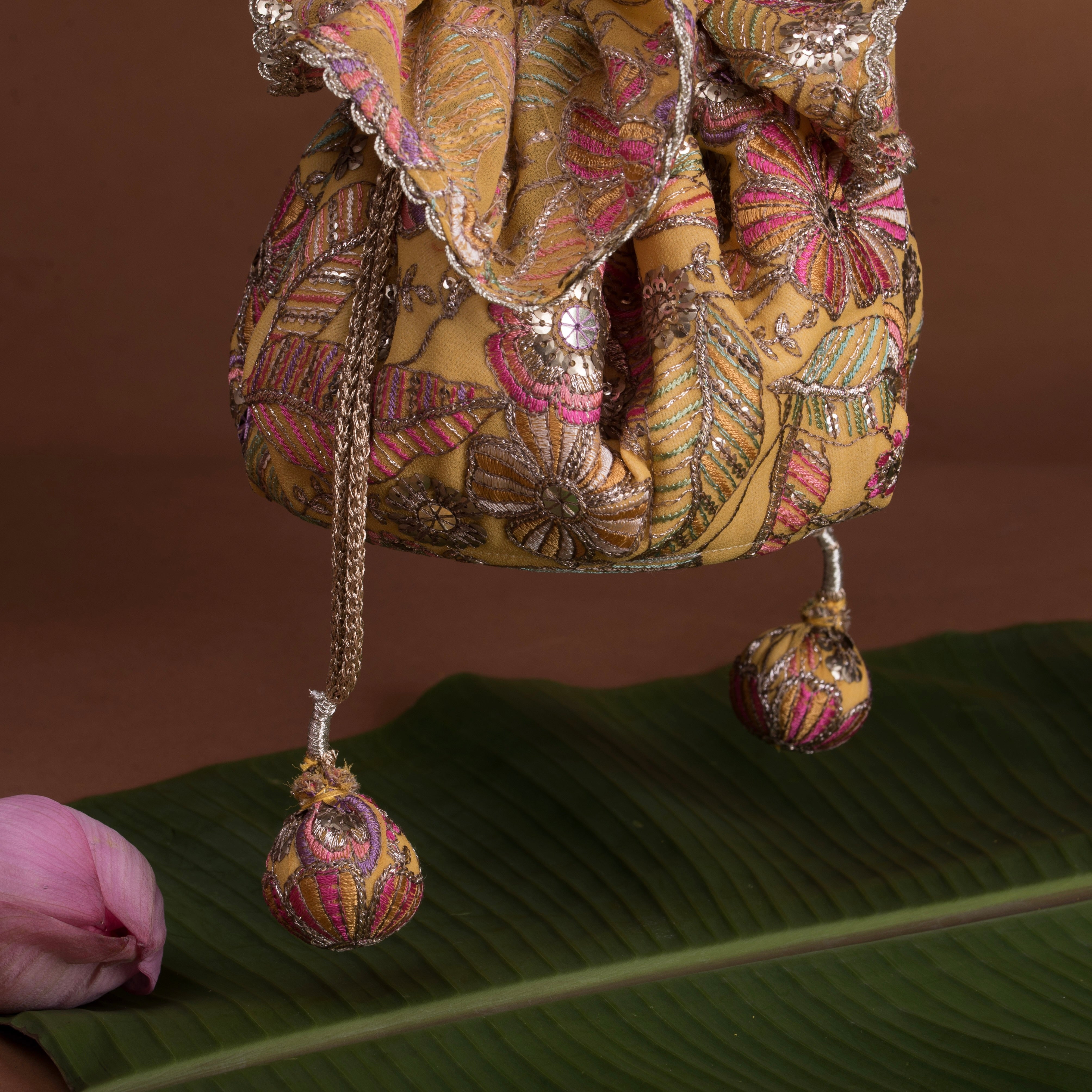 Gol Potli Bag Yellow Threadwork