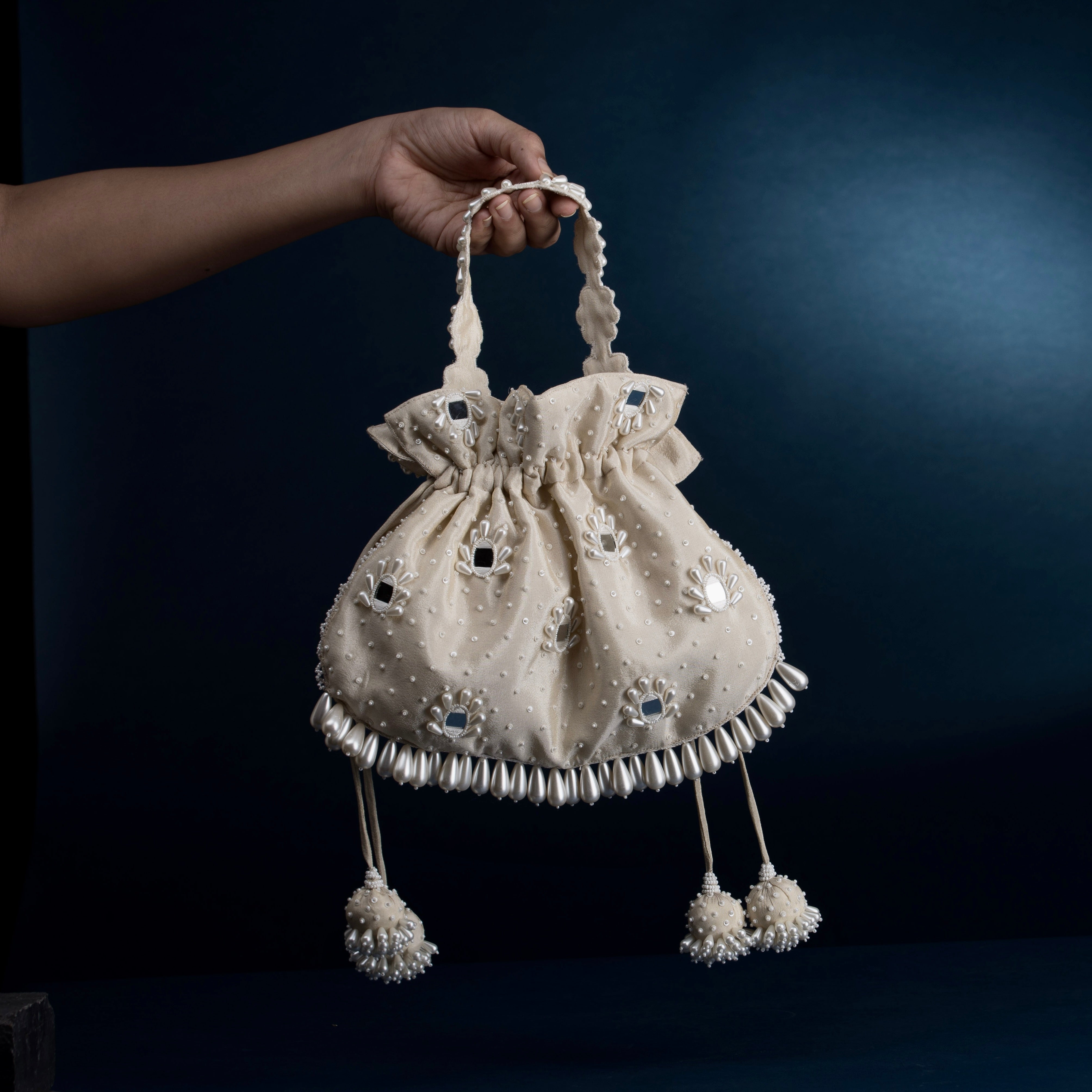 Lippan Pearls Ivory Potli Bag