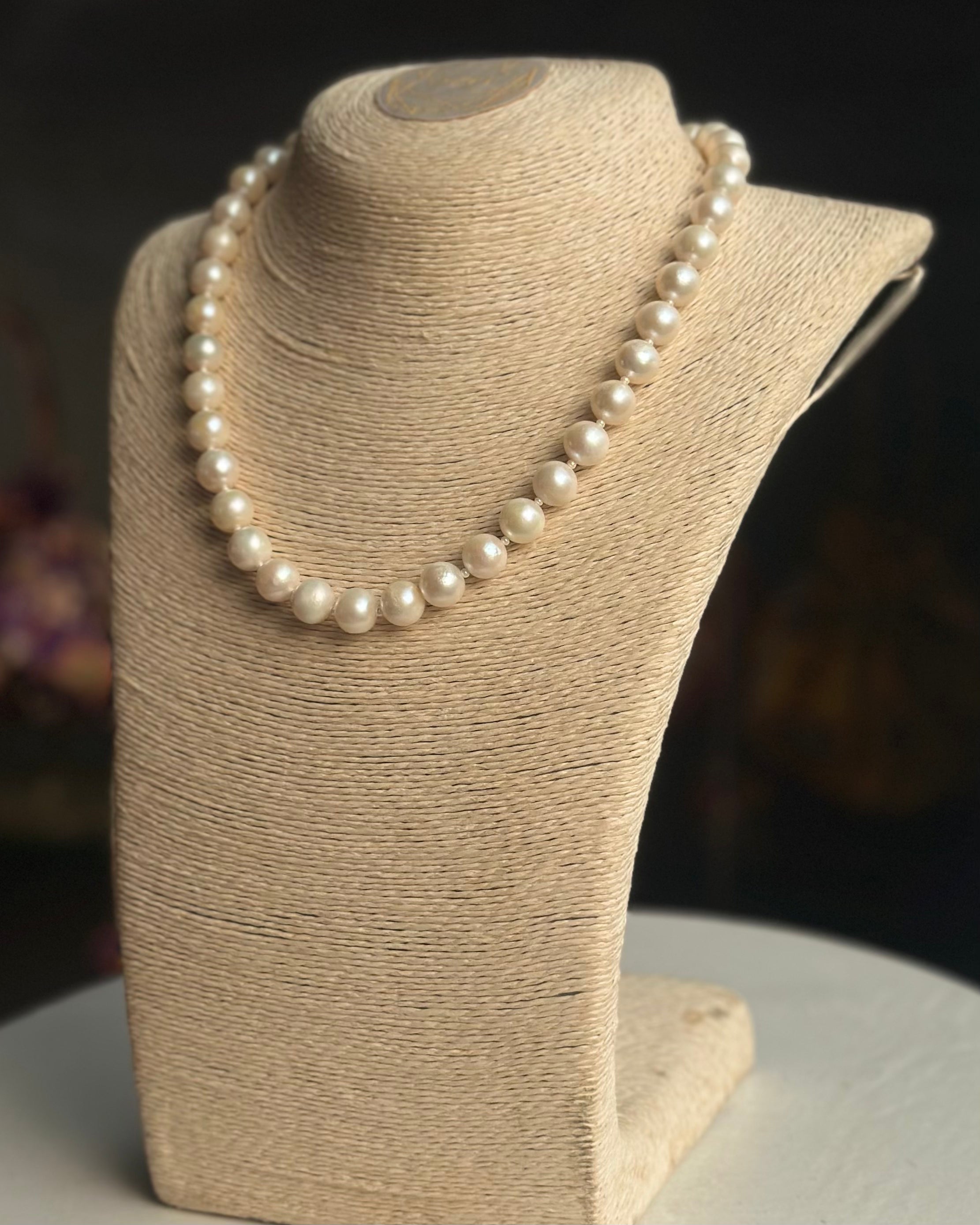 Freshwater Princess Necklace 10mm Round White Pearls