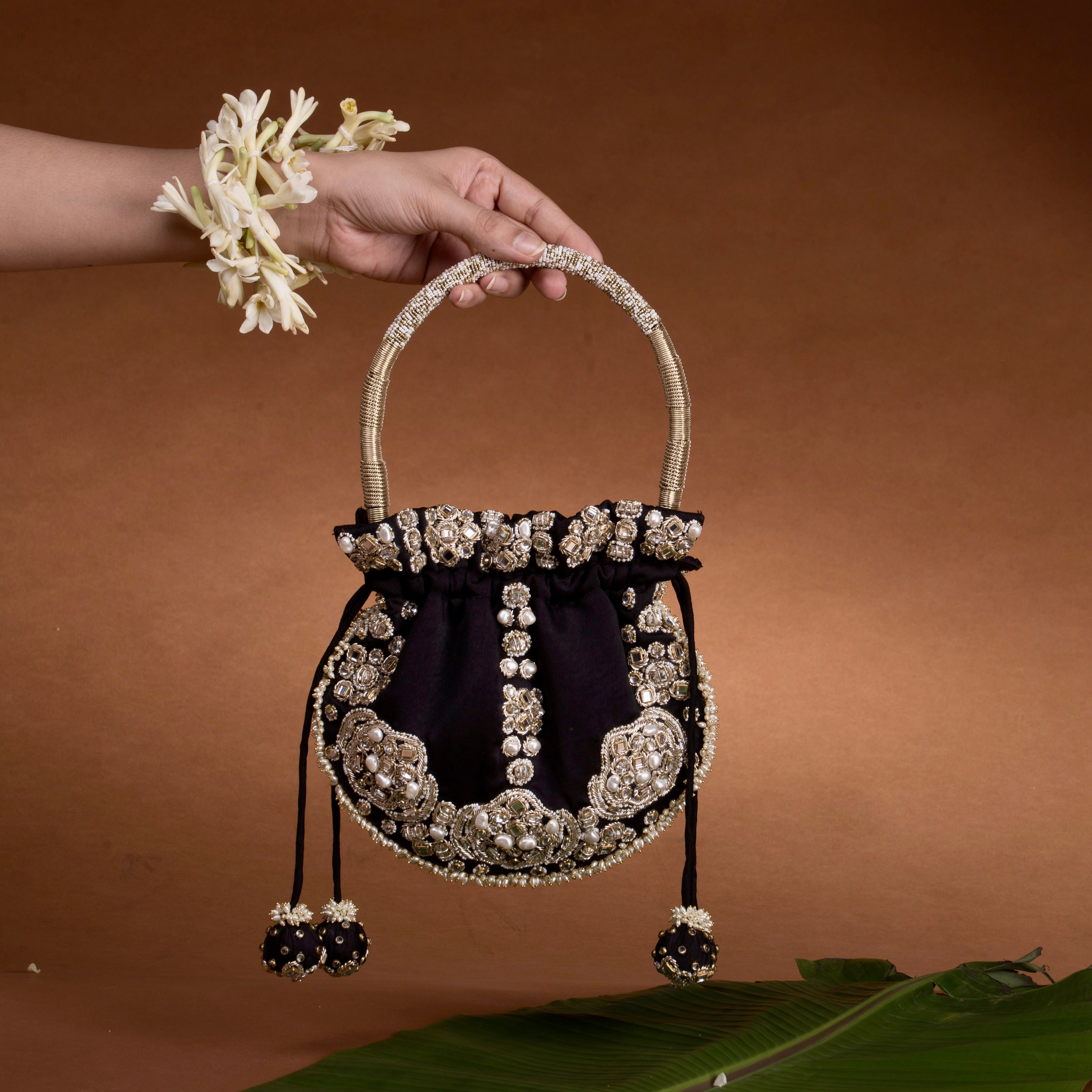 Jadau Embroidered Potli- Black Bag