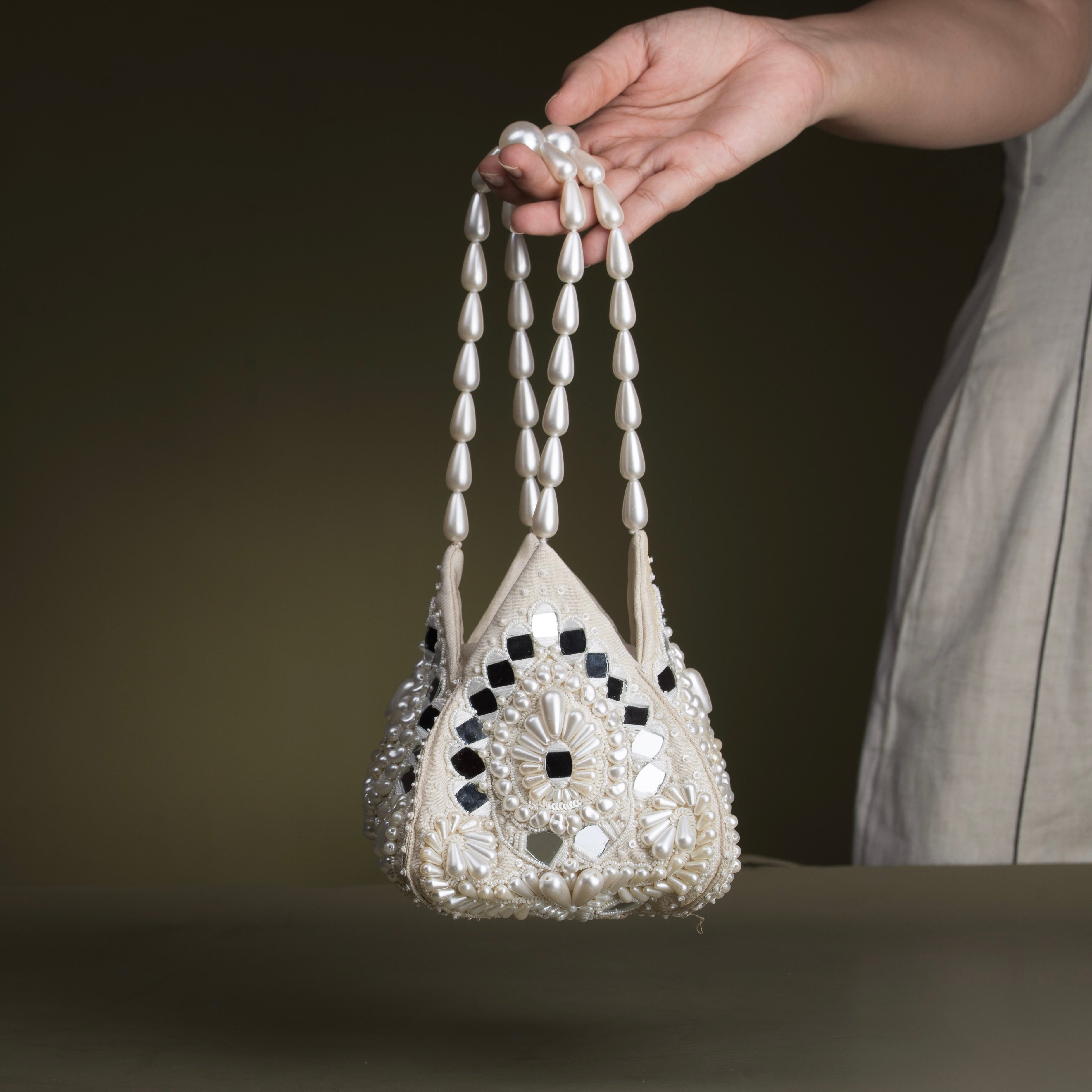 Lippan Pearls Ivory Tulip Potli Bag