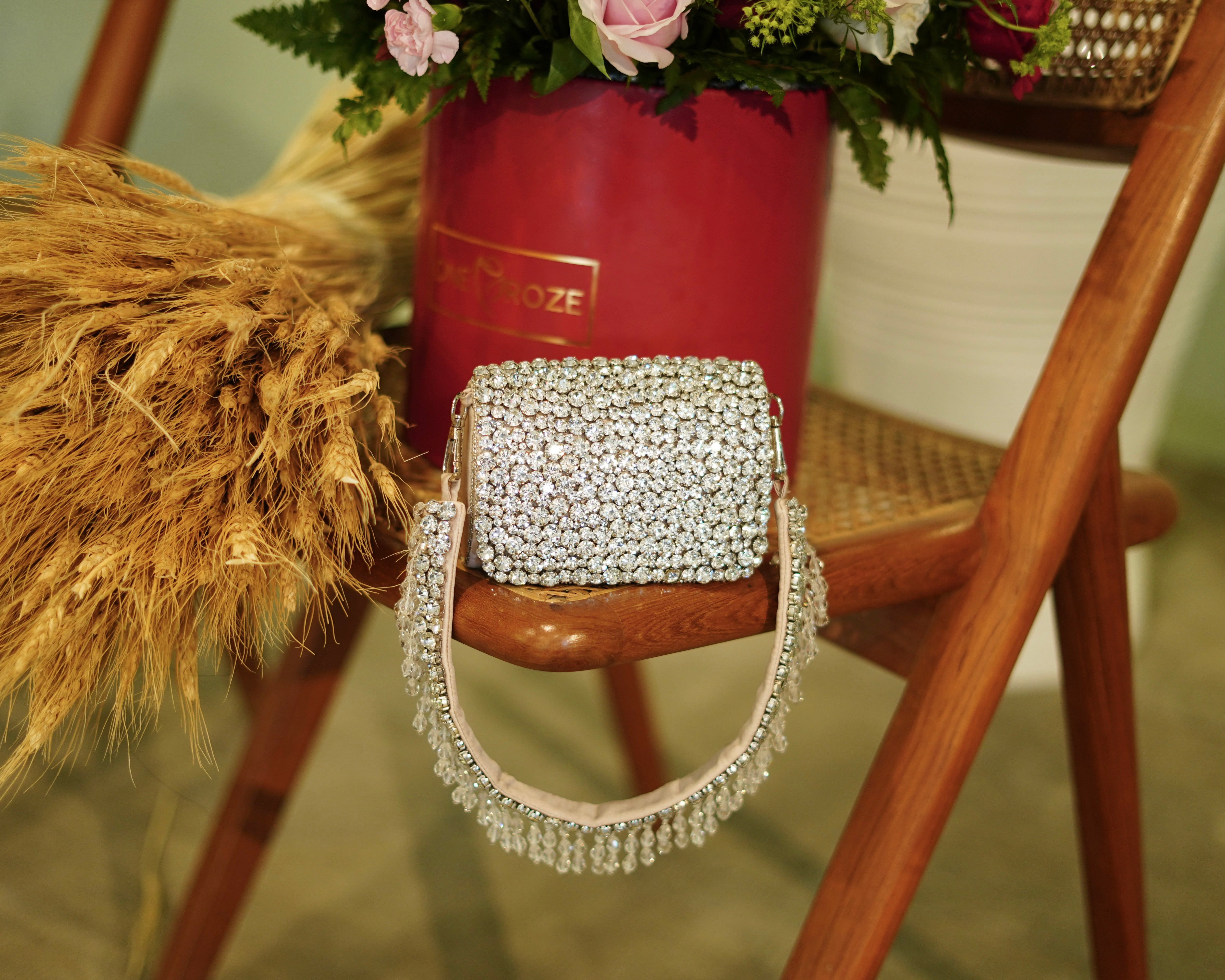 Rhinestones mini flap bag with handle