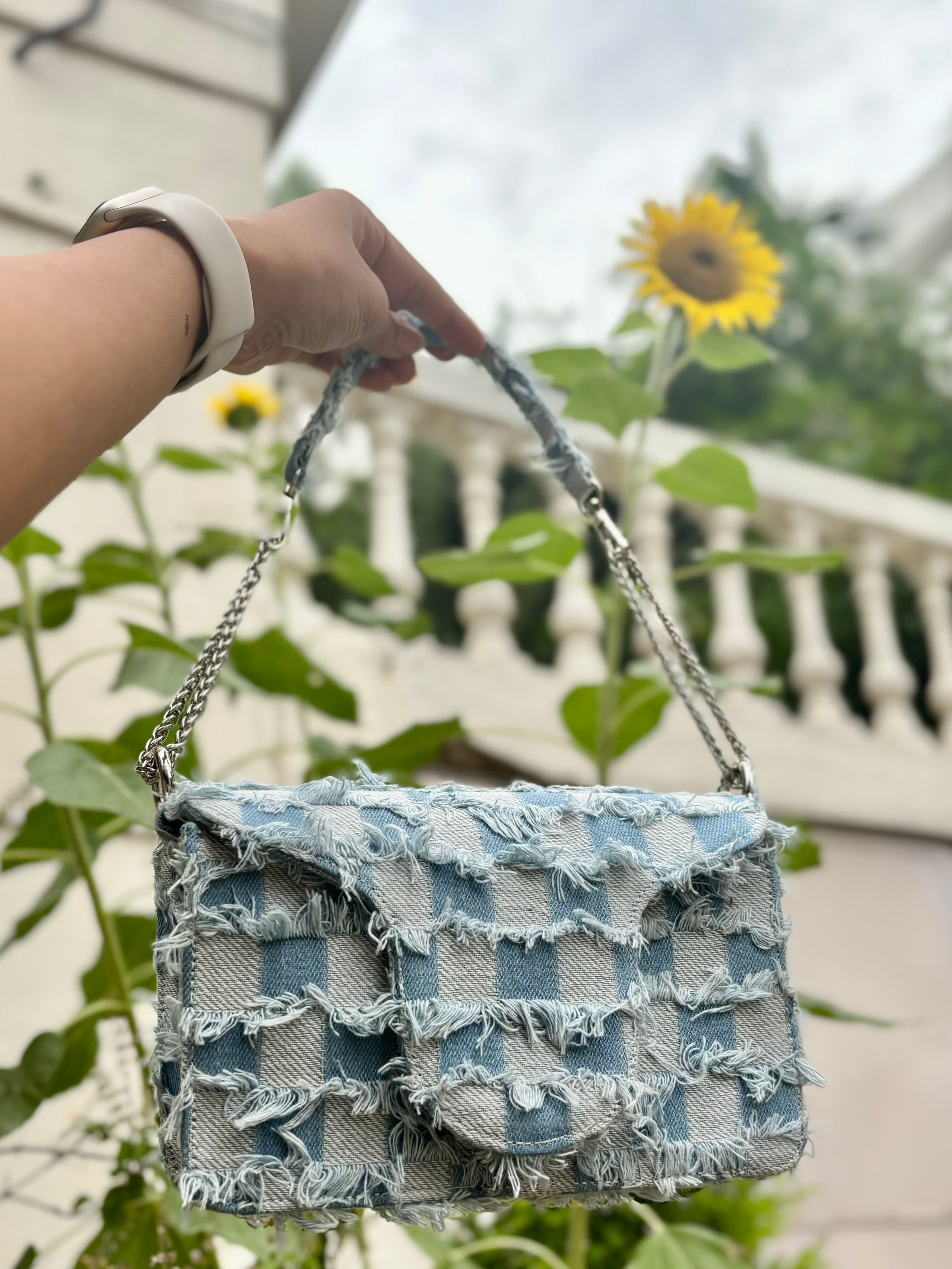 Frayed Denim Flap Bag - Ozel