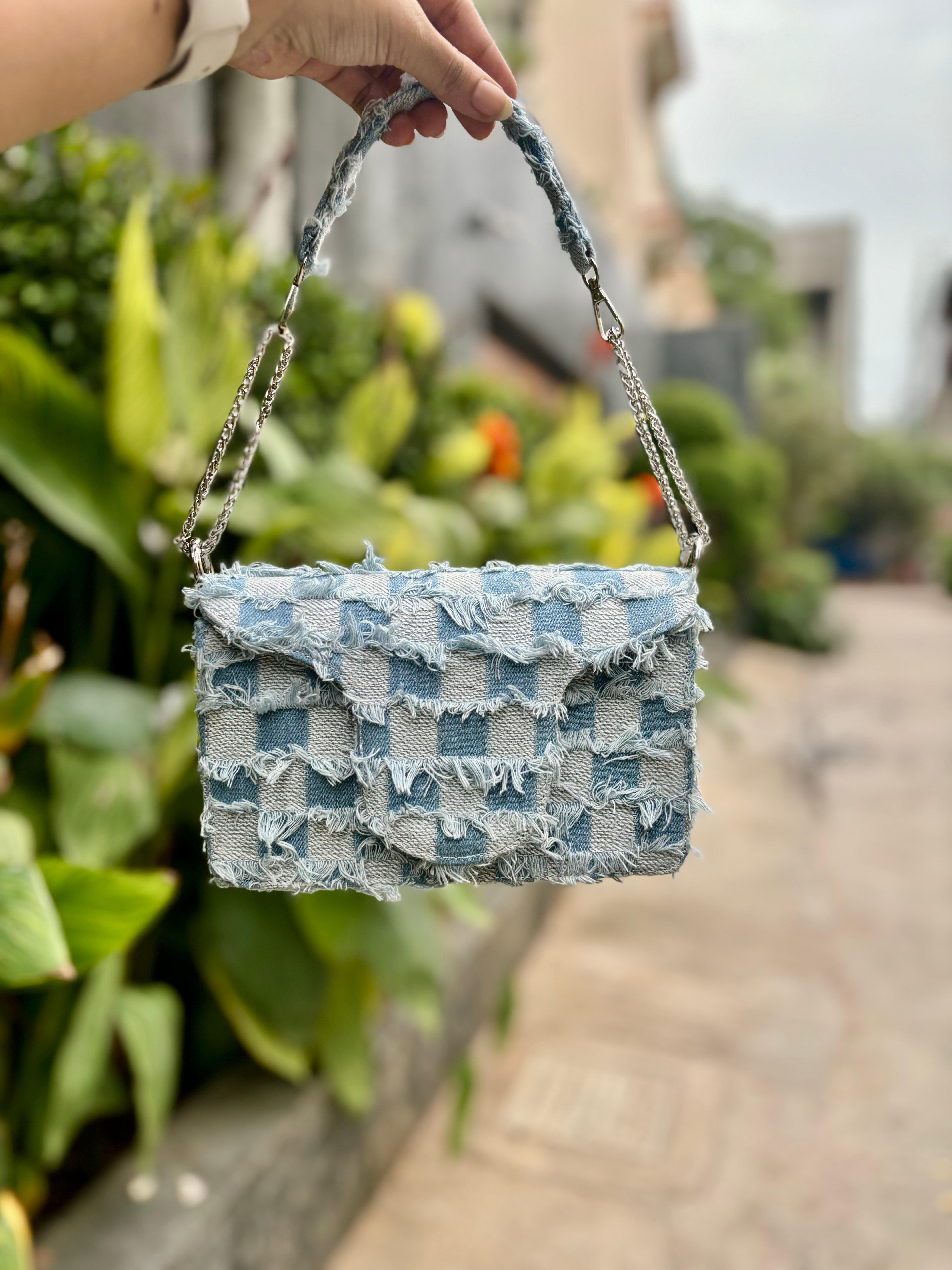 Frayed Denim Flap Bag - Ozel