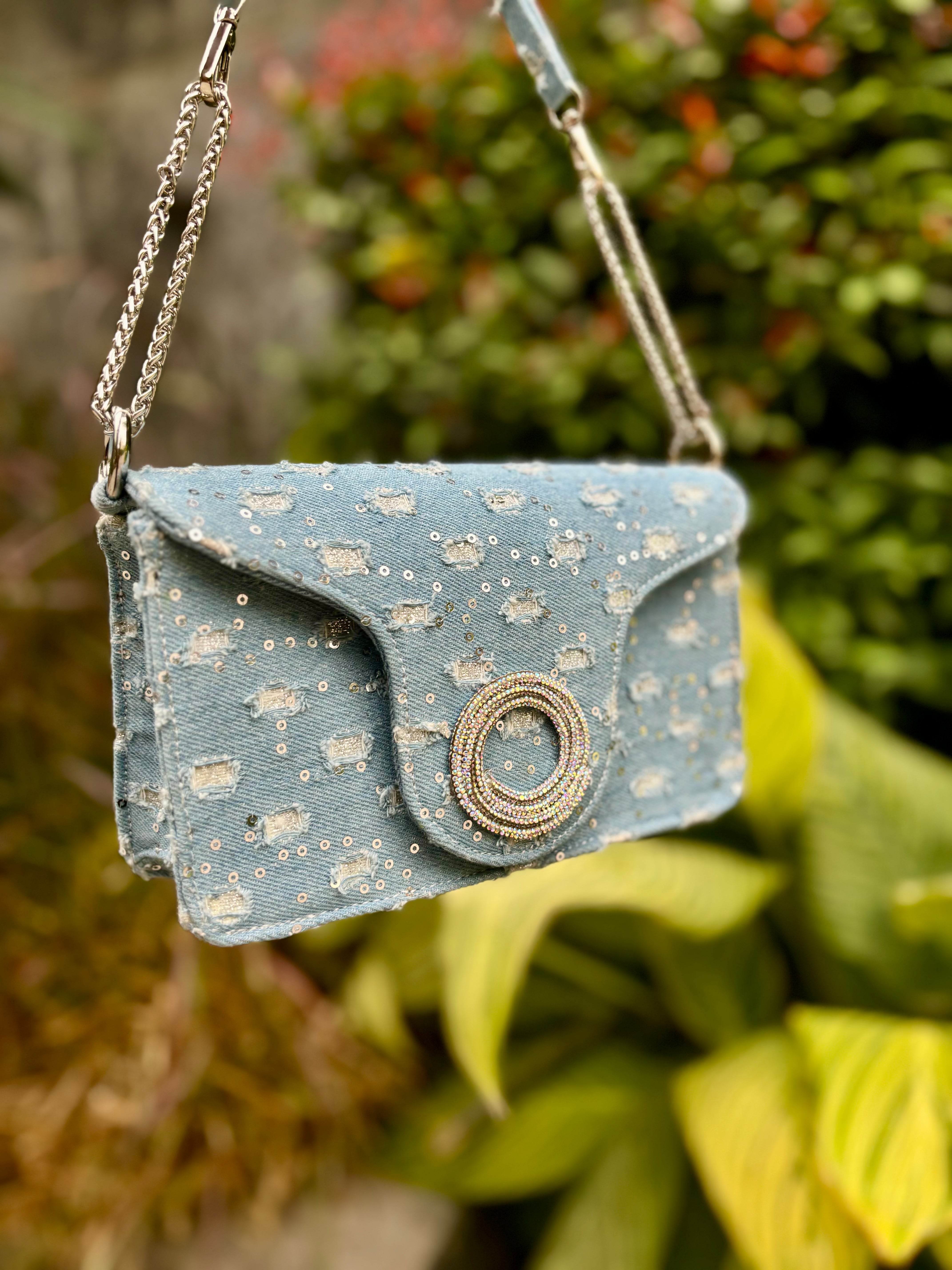 Sequin Denim Flap Bag - Ozel