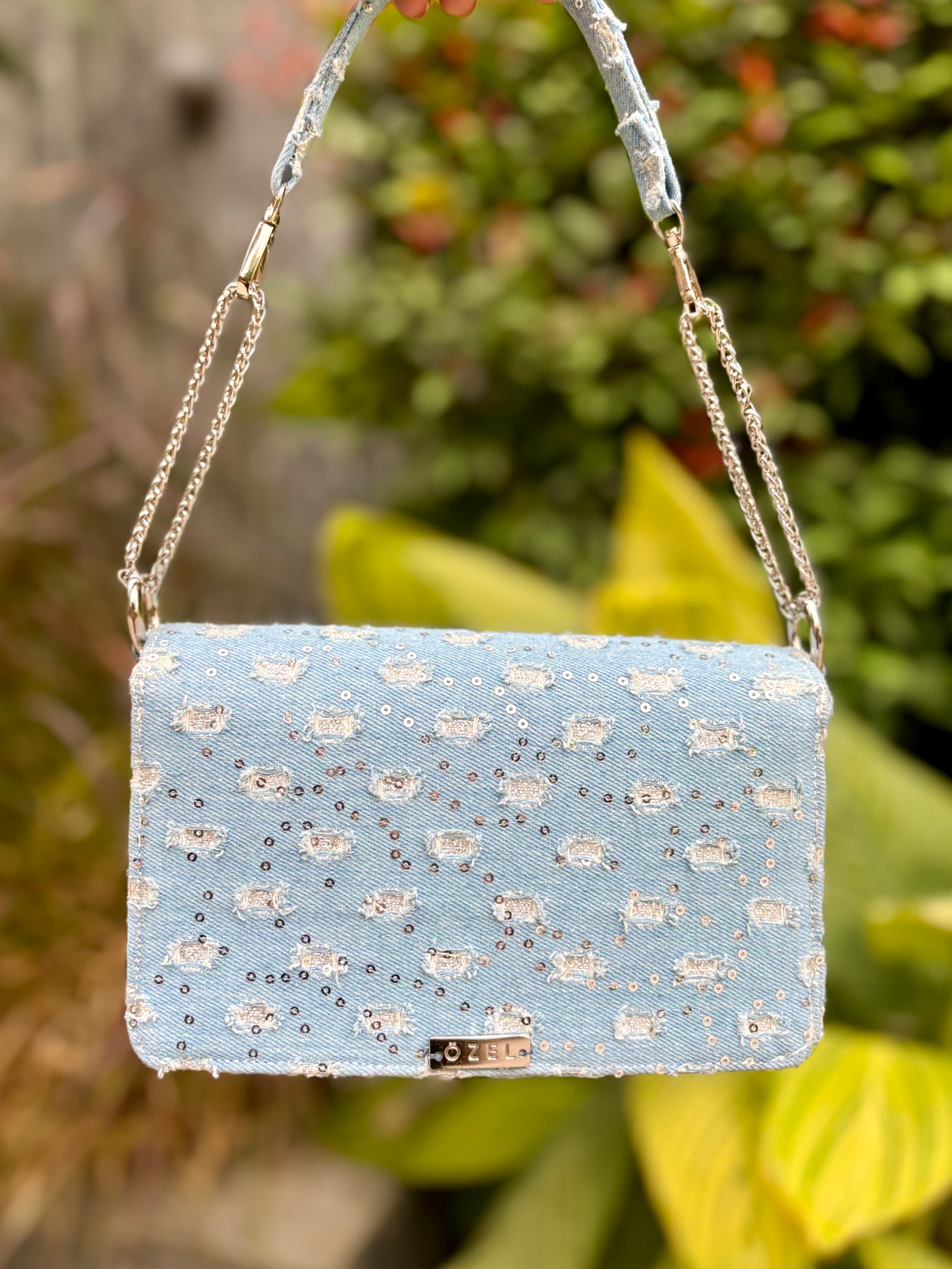 Sequin Denim Flap Bag - Ozel