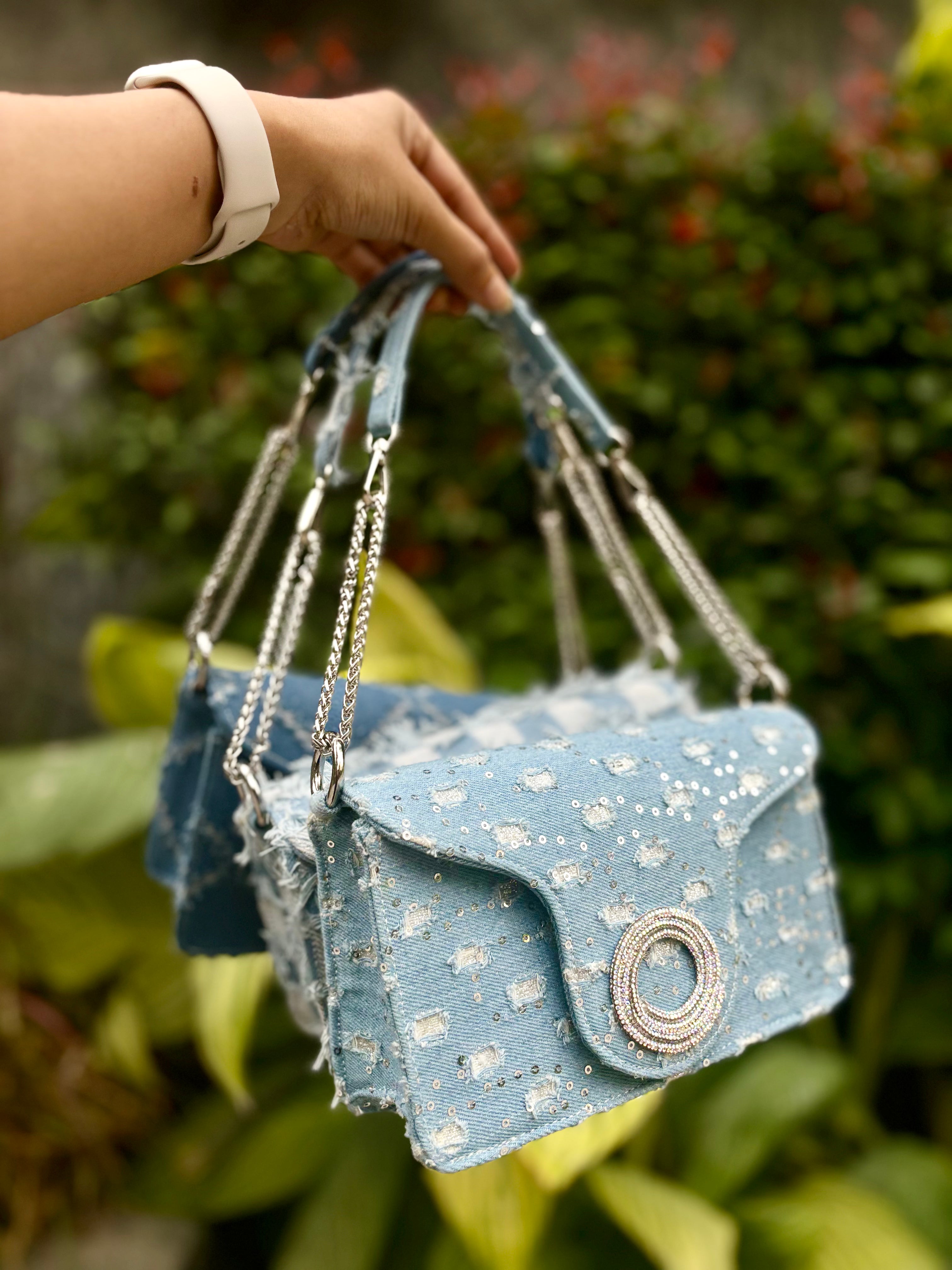 Sequin Denim Flap Bag - Ozel