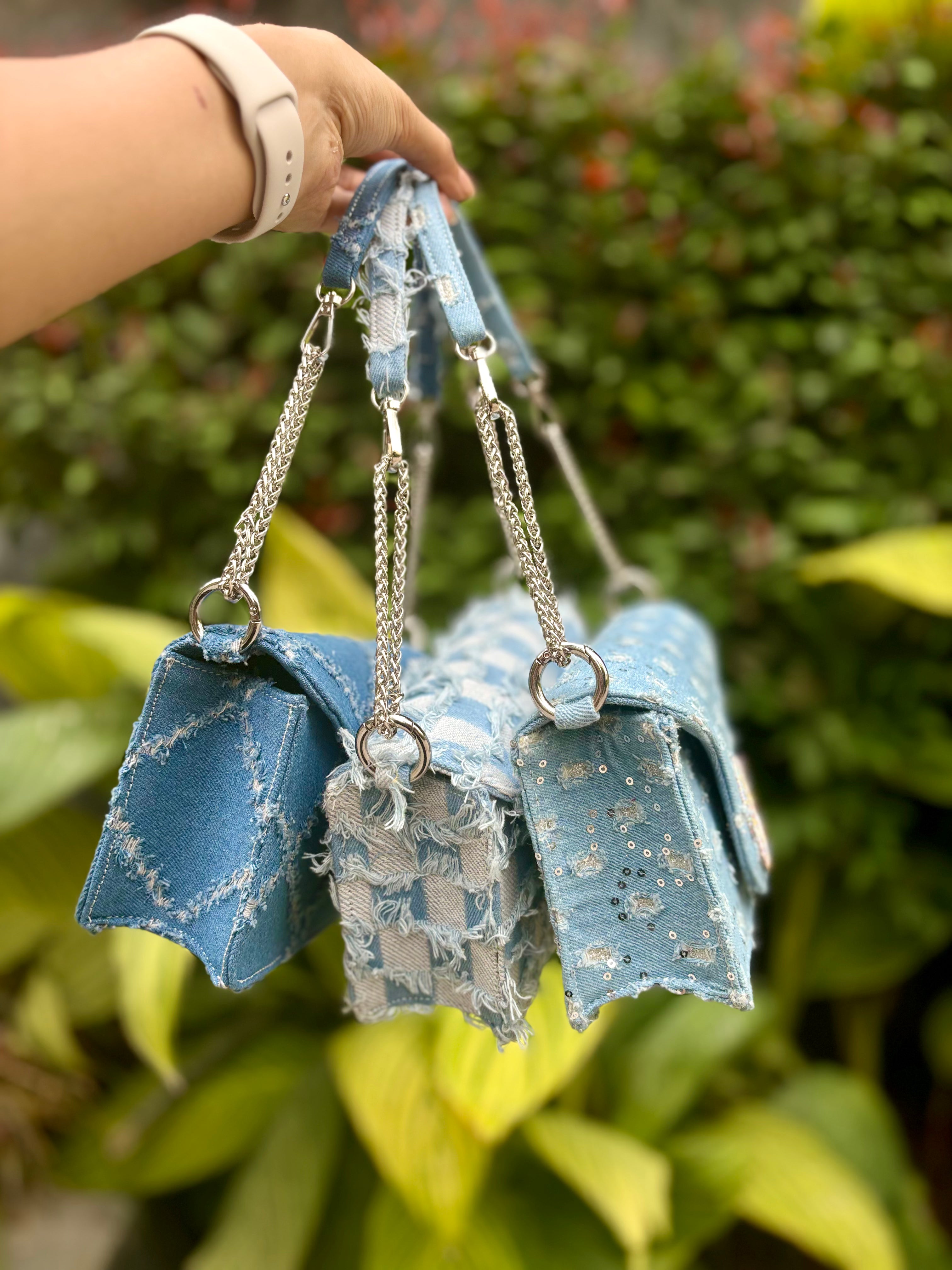 Ripped Denim Flap Bag - Ozel