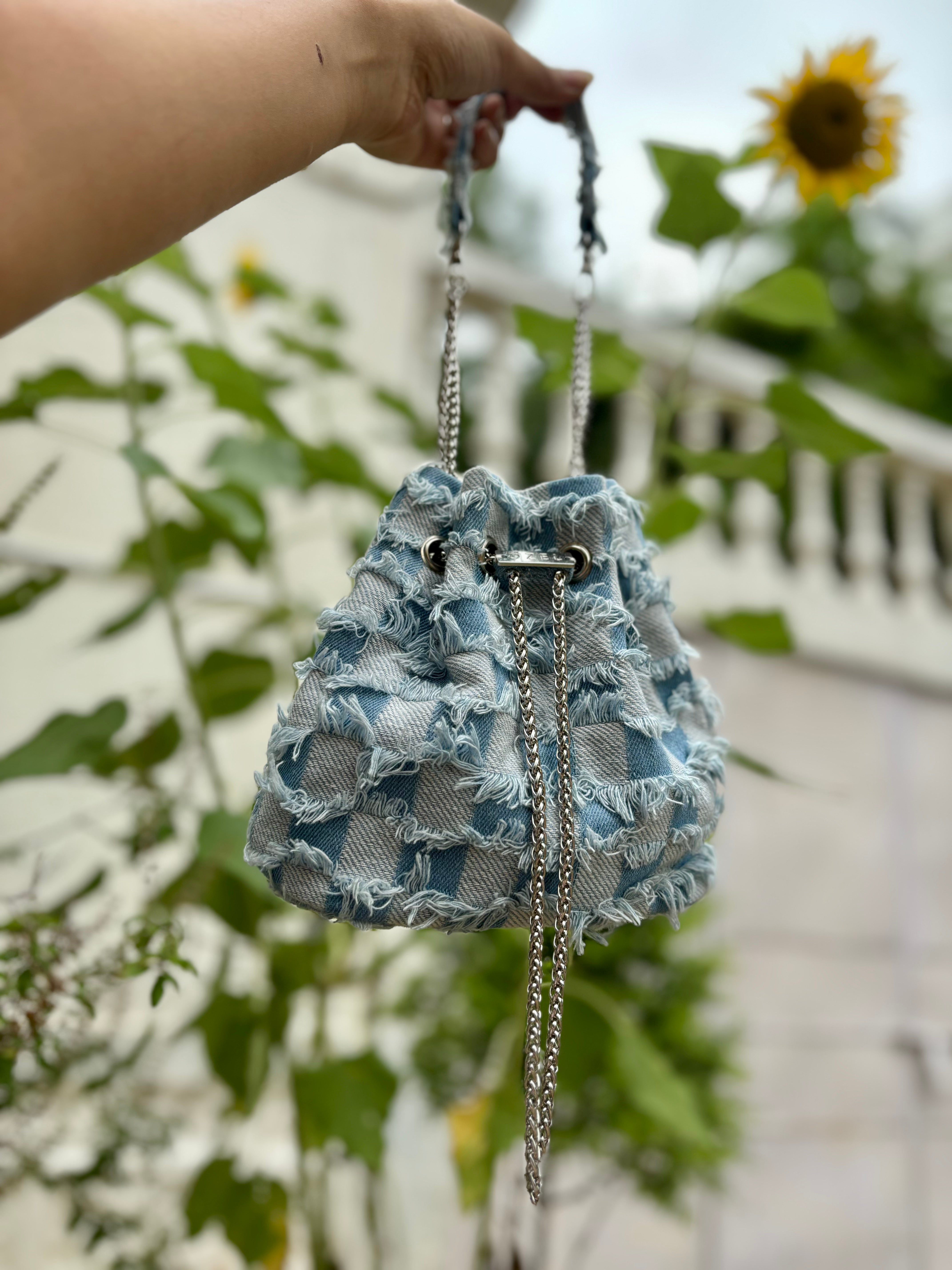 Frayed Denim Bucket Bag - Ozel