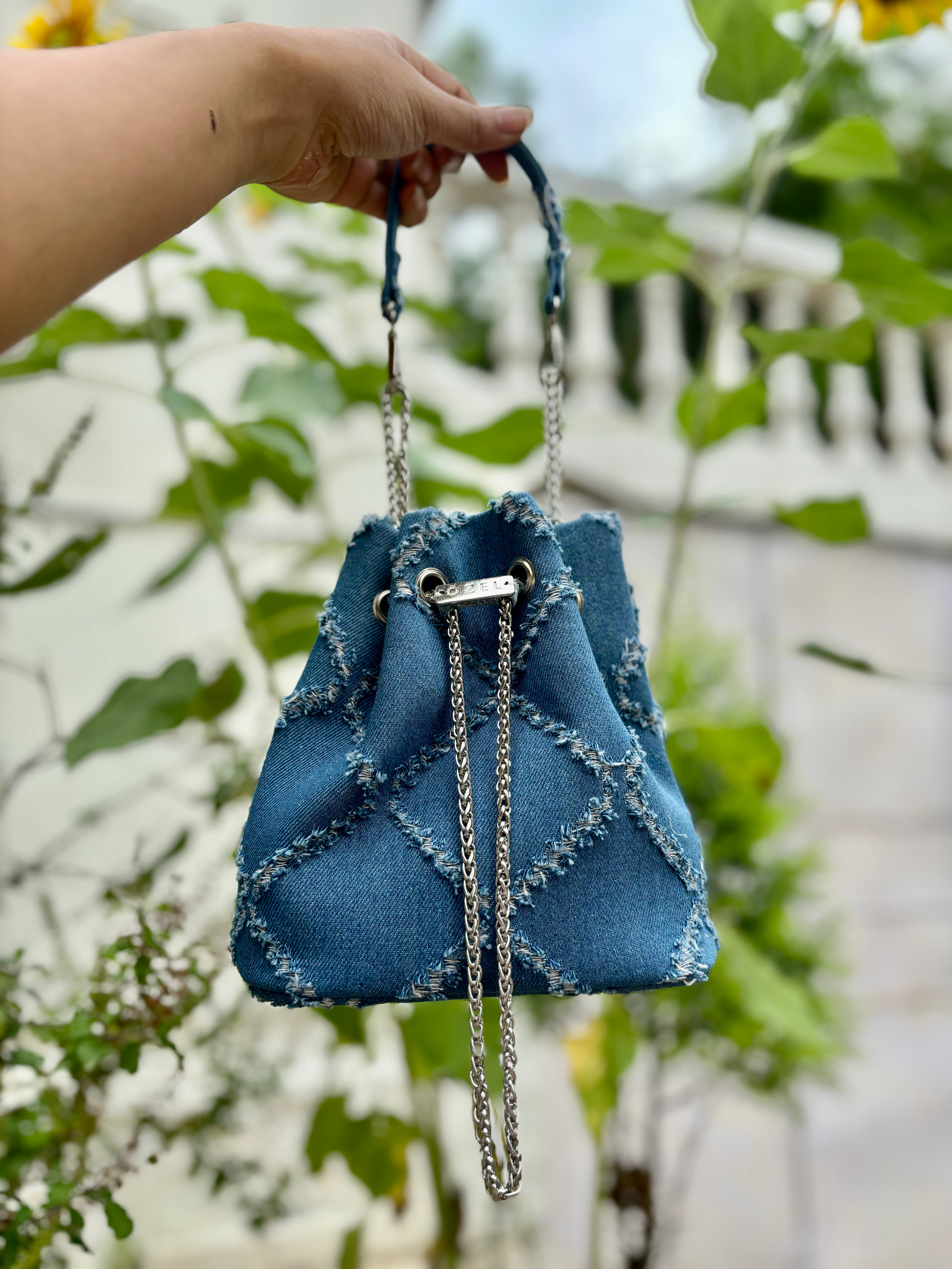 Ripped Denim Bucket Bag - Ozel