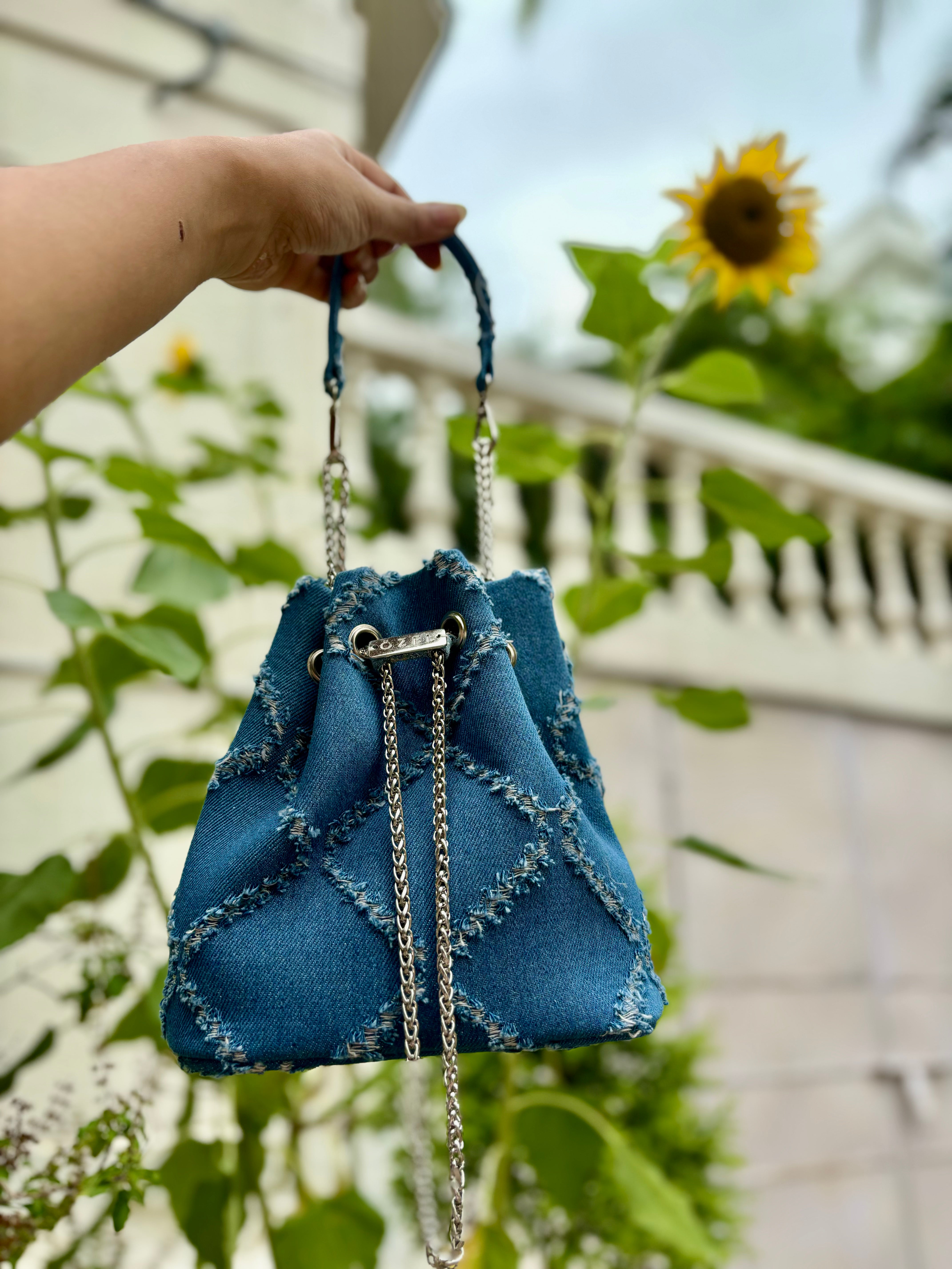 Ripped Denim Bucket Bag - Ozel