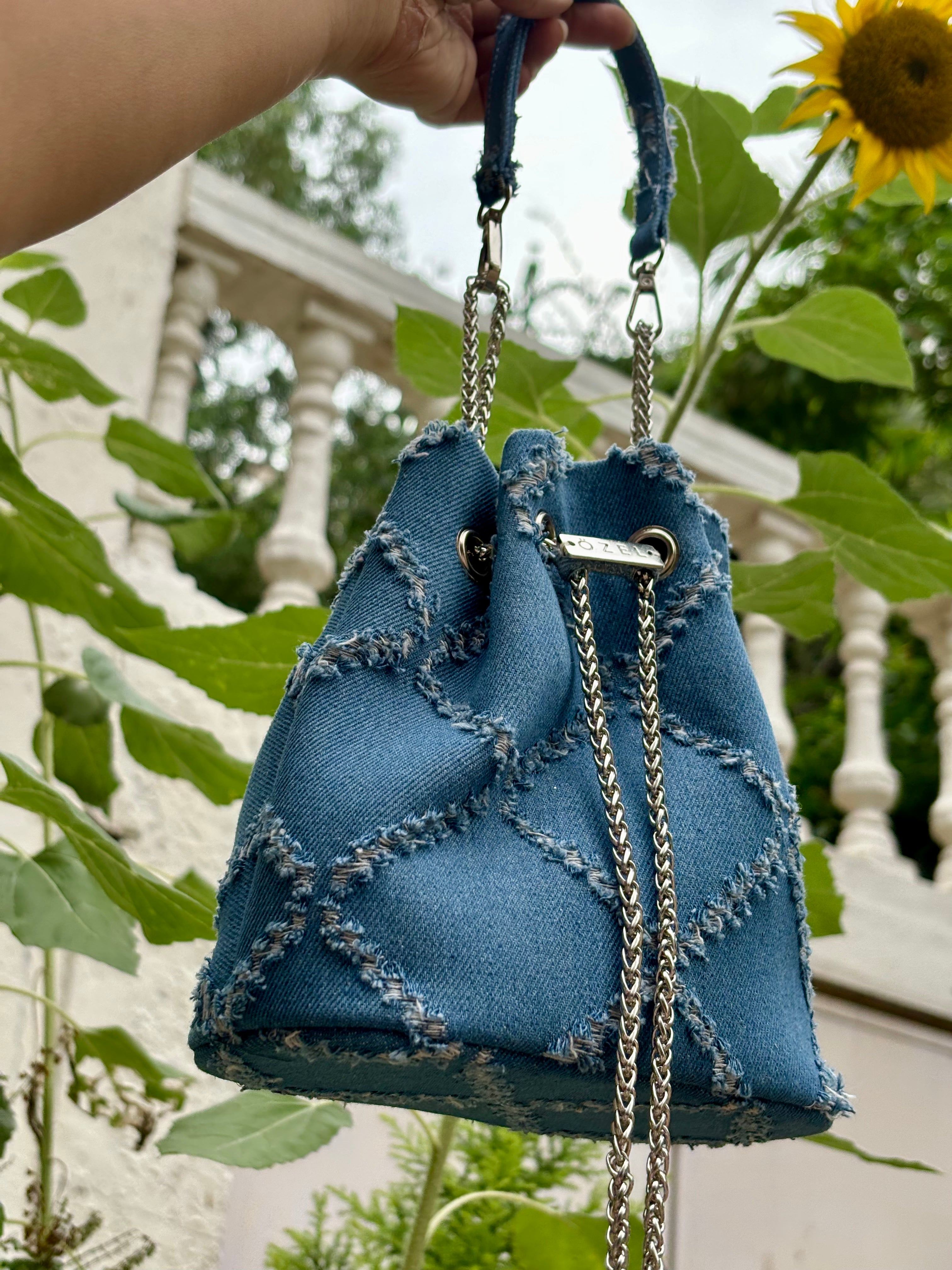 Ripped Denim Bucket Bag - Ozel