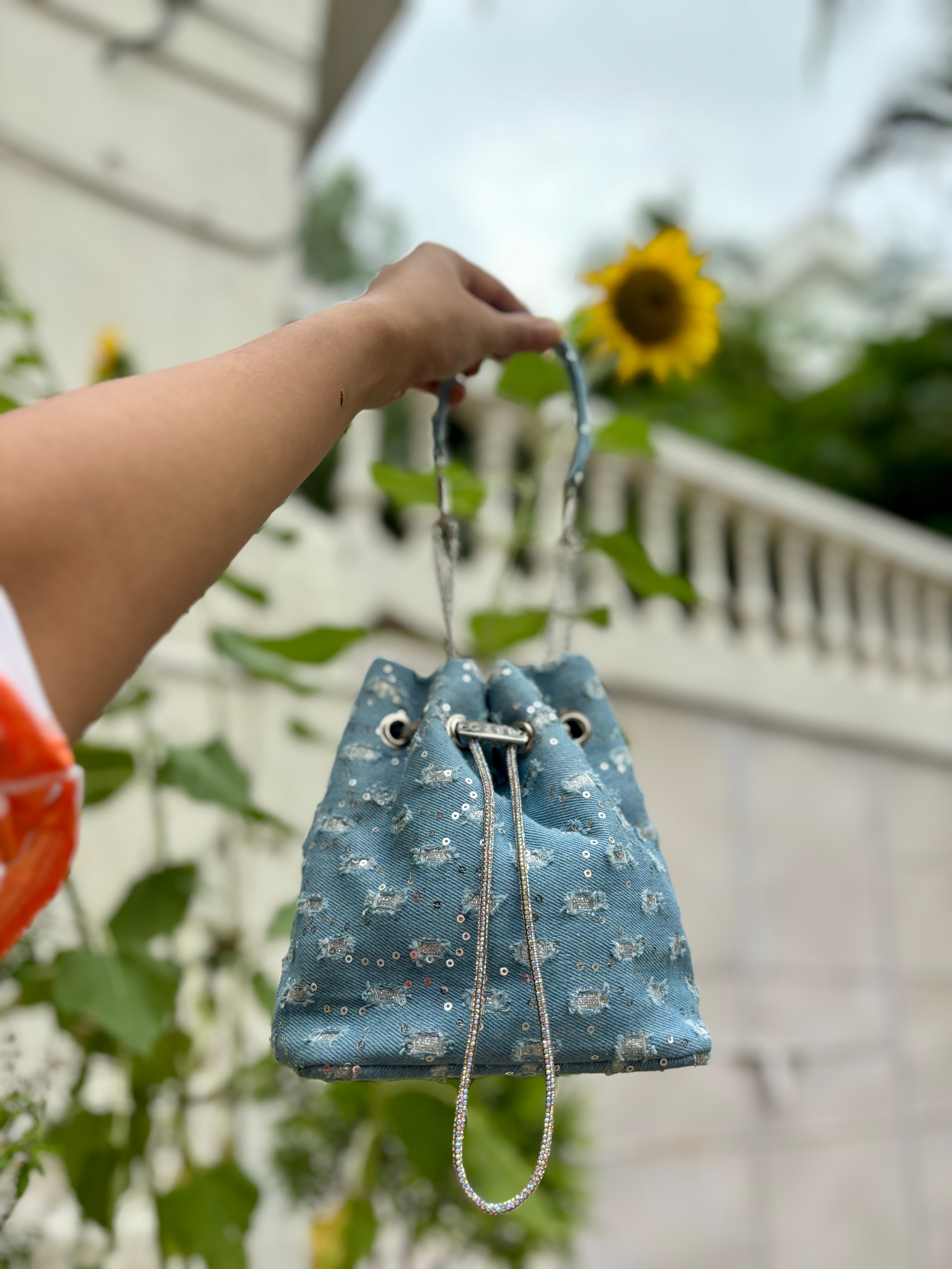 Sequin Denim Bucket Bag - Ozel