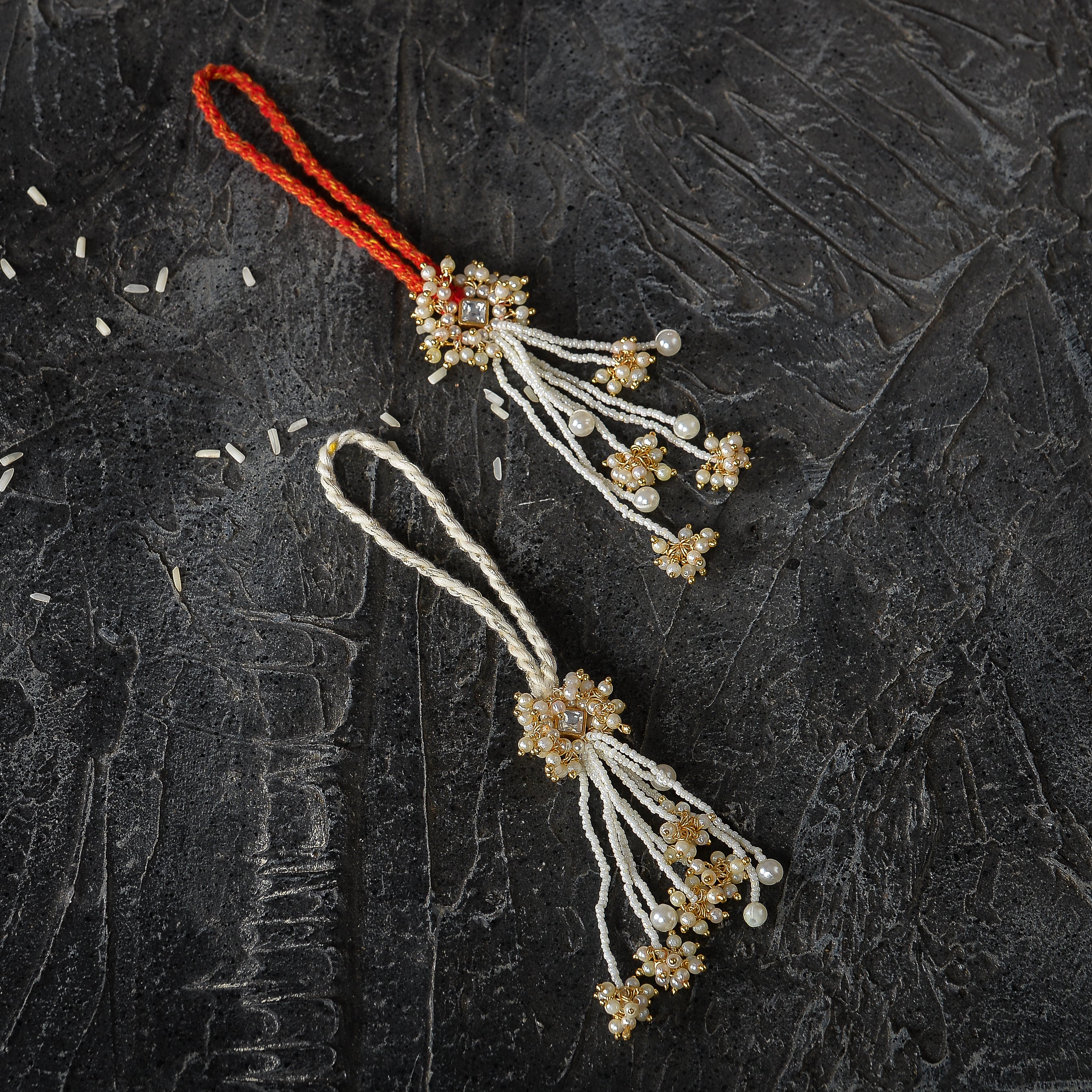 Gold plated kundan lumba with pearls tassels